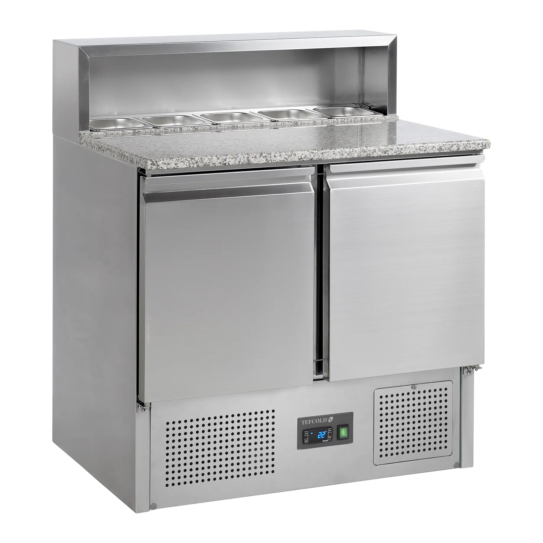 Table à pizza GN 1/1 2 portes avec plan de travail en granit 400 L