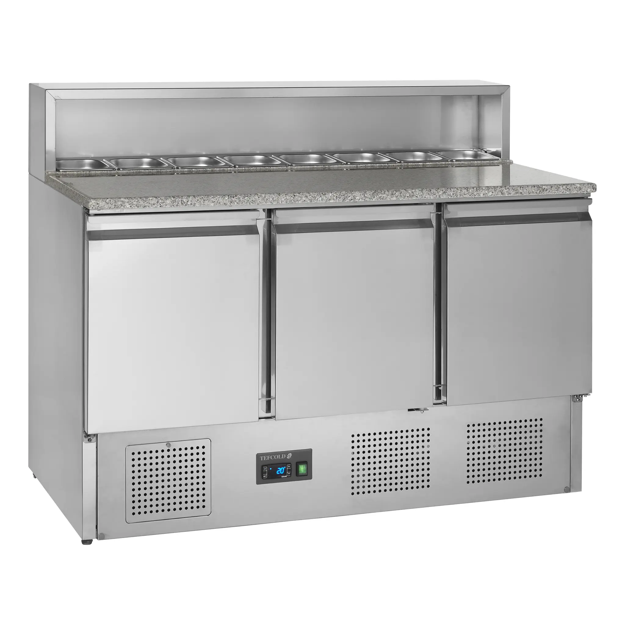 Table à pizza GN 1/1 3 portes avec plan de travail en granit 400 L