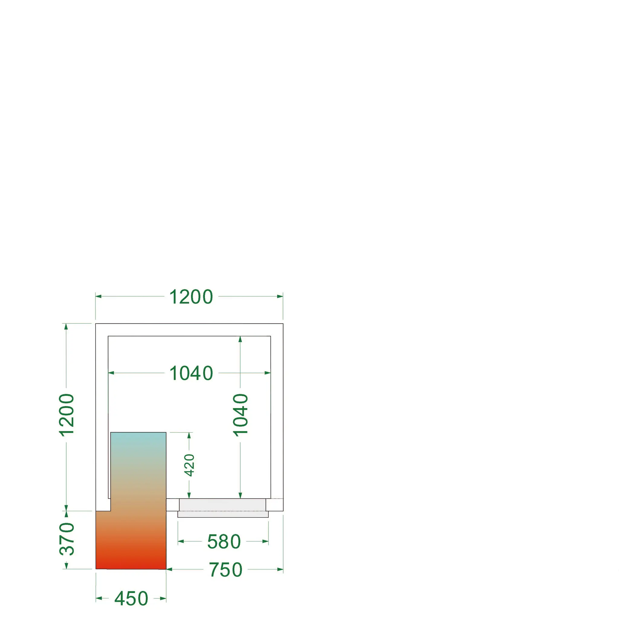 Chambre froide positive avec groupe 1200 x 1200 x 2200 mm
