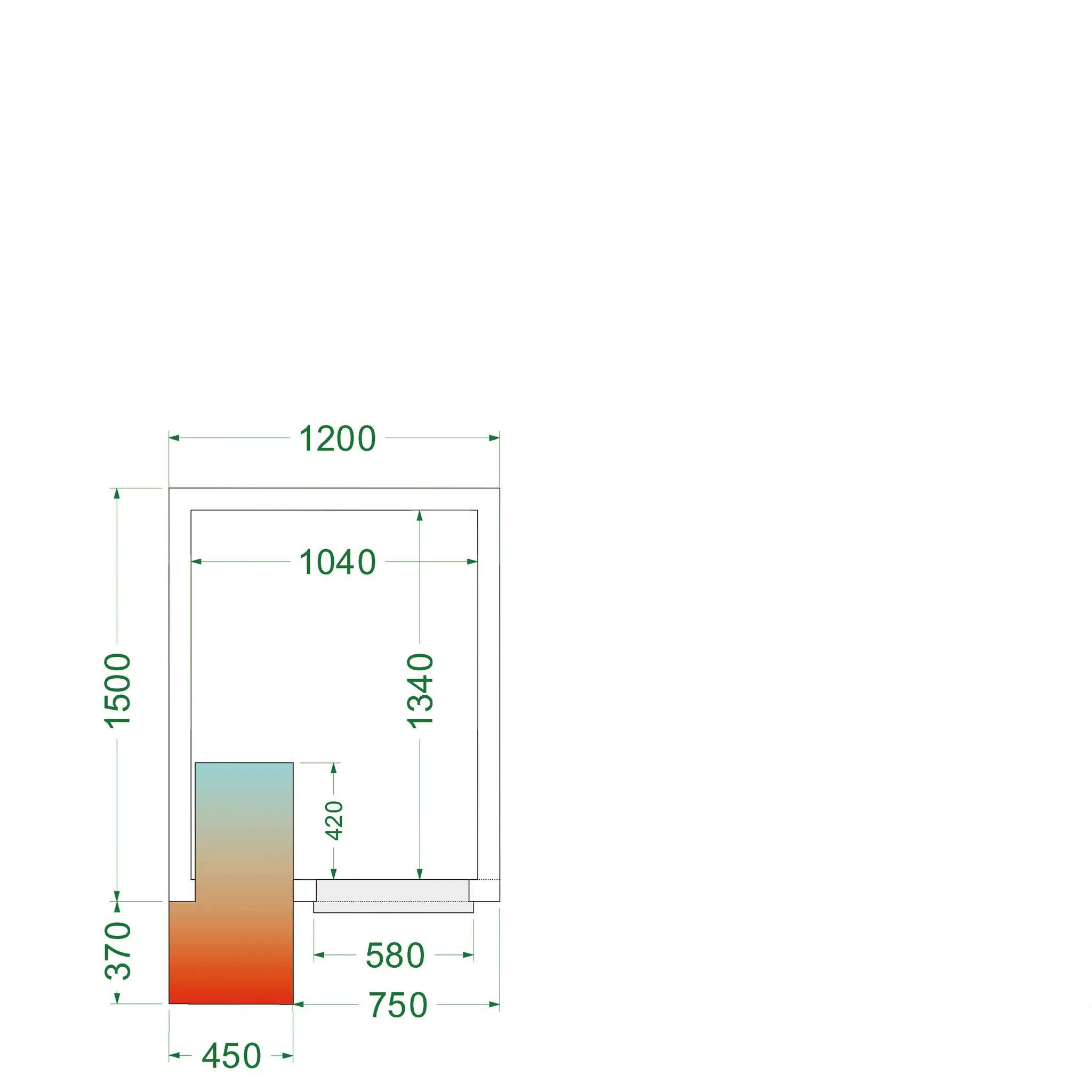 Chambre froide positive avec groupe 1200 x 1500 x 2200 mm