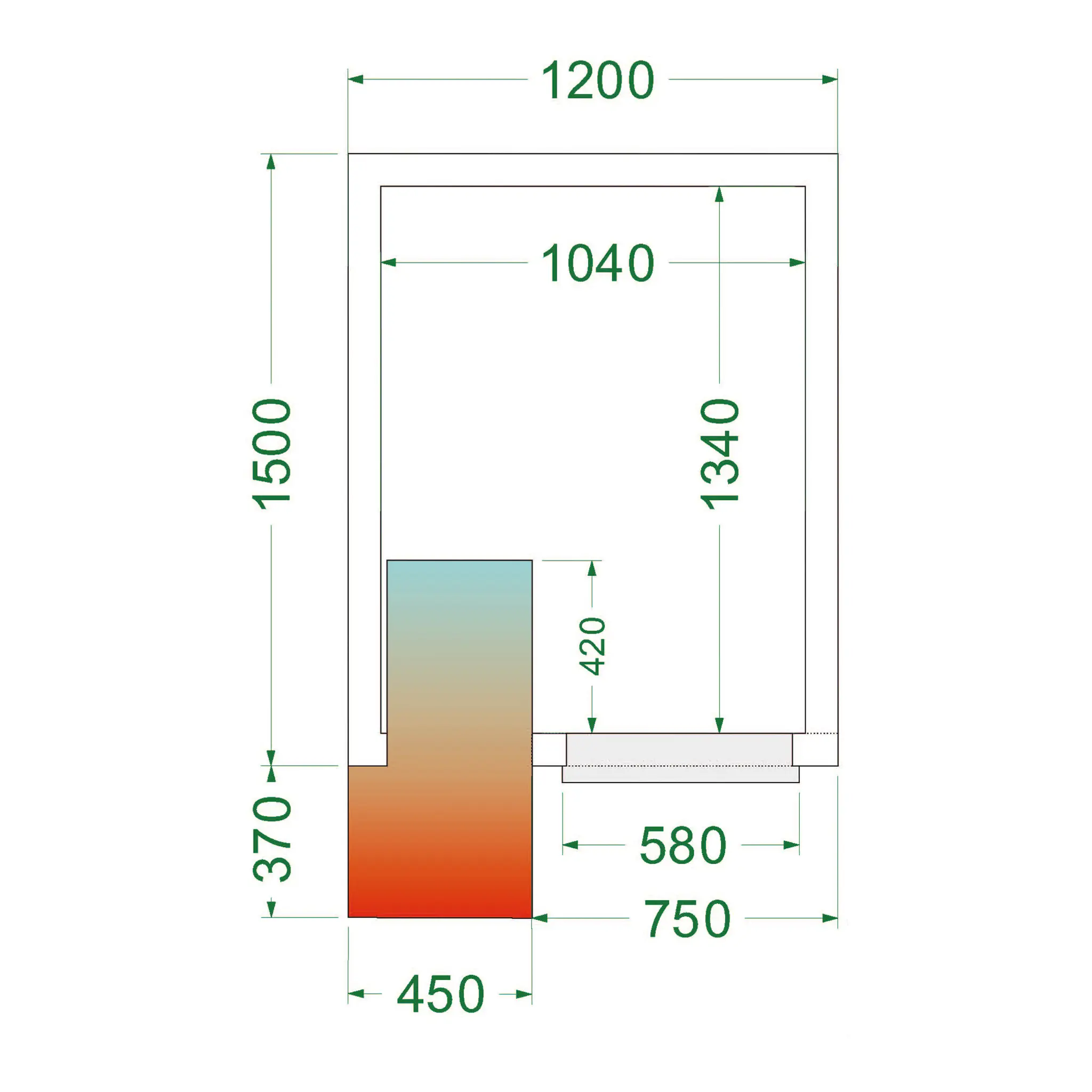 Chambre froide positive avec groupe 1200 x 1500 x 2200 mm