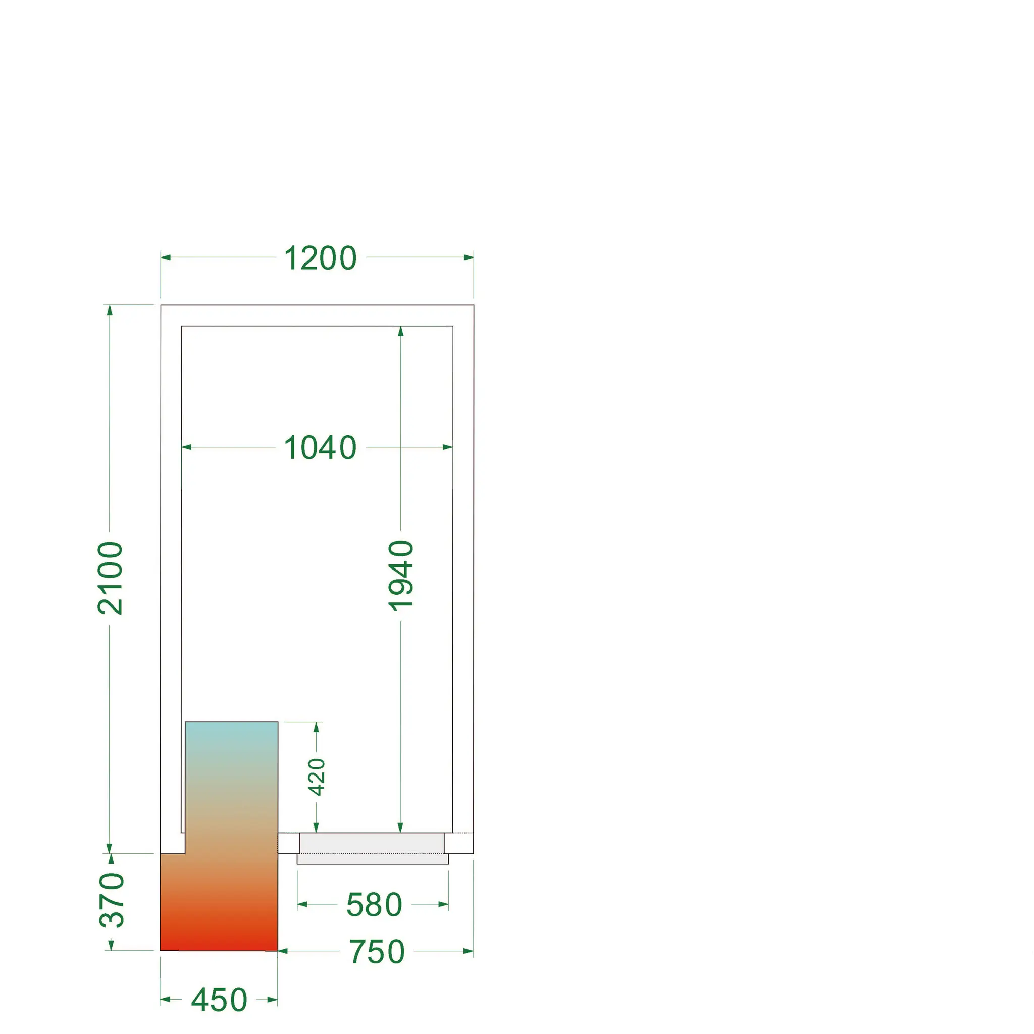 Chambre froide positive avec groupe 1200 x 2100 x 2200 mm