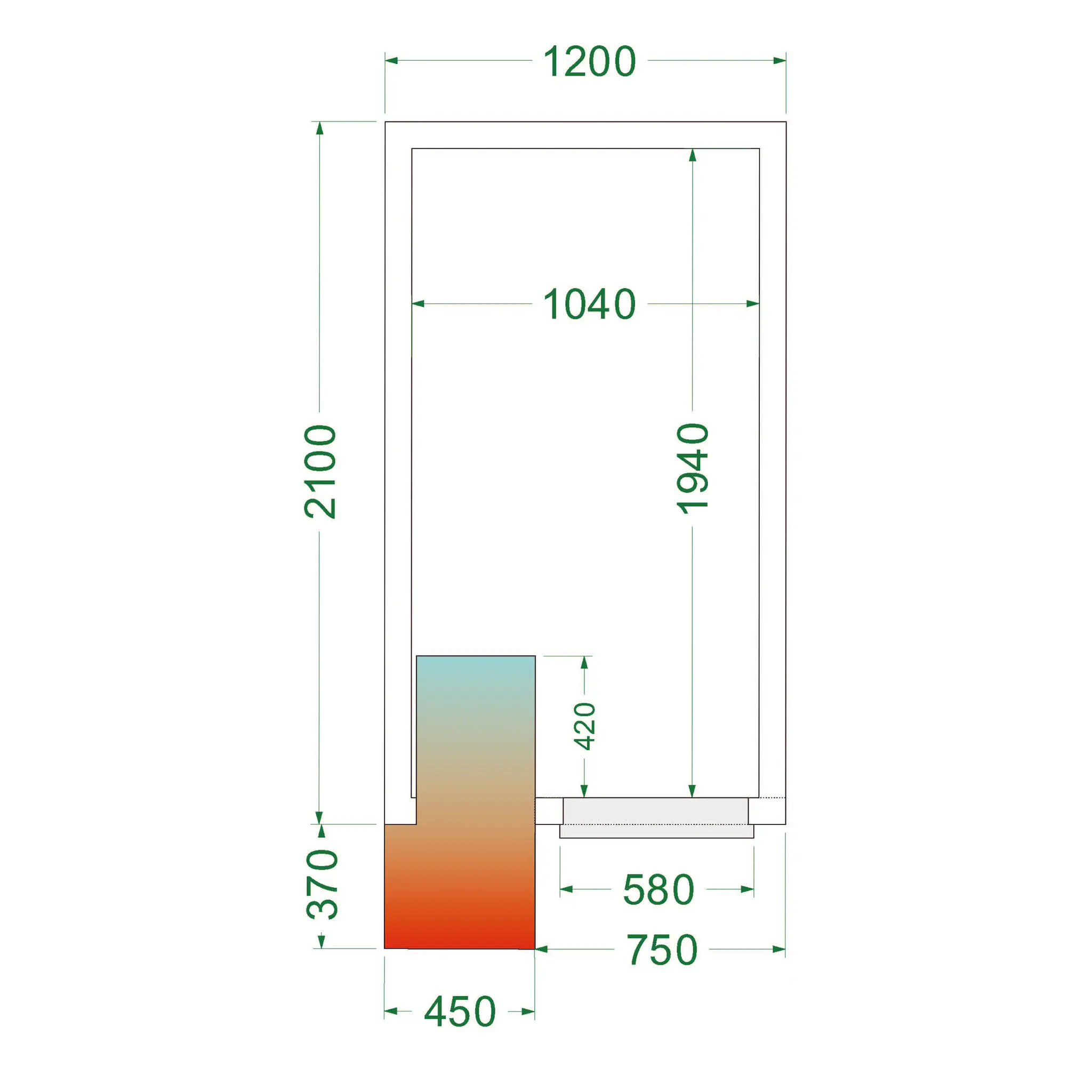 Chambre froide positive avec groupe 1200 x 2100 x 2200 mm