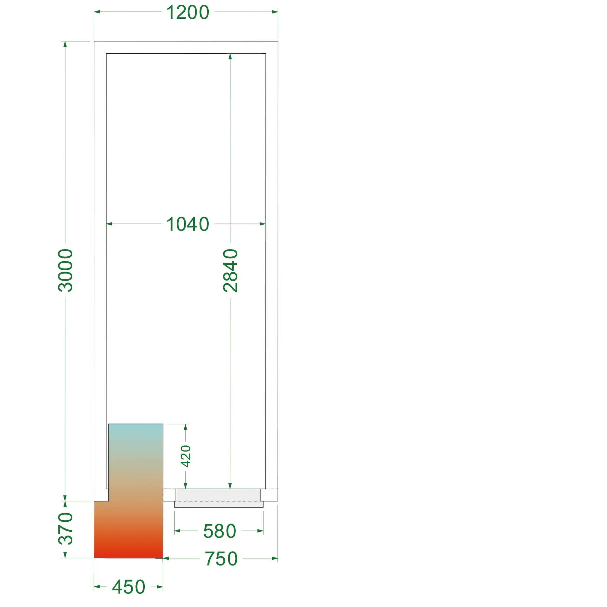 Chambre froide positive avec groupe 1200 x 3000 x 2200 mm