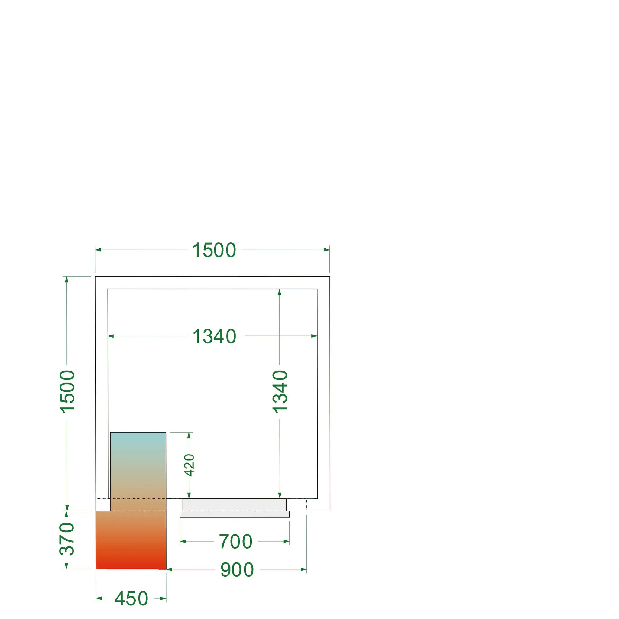 Chambre froide positive avec groupe 1500 x 1500 x 2200 mm