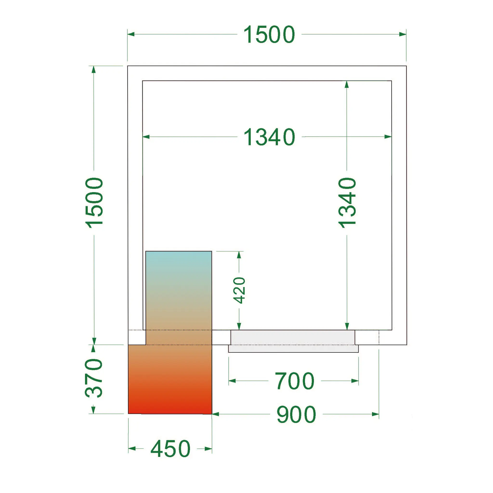 Chambre froide positive avec groupe 1500 x 1500 x 2200 mm