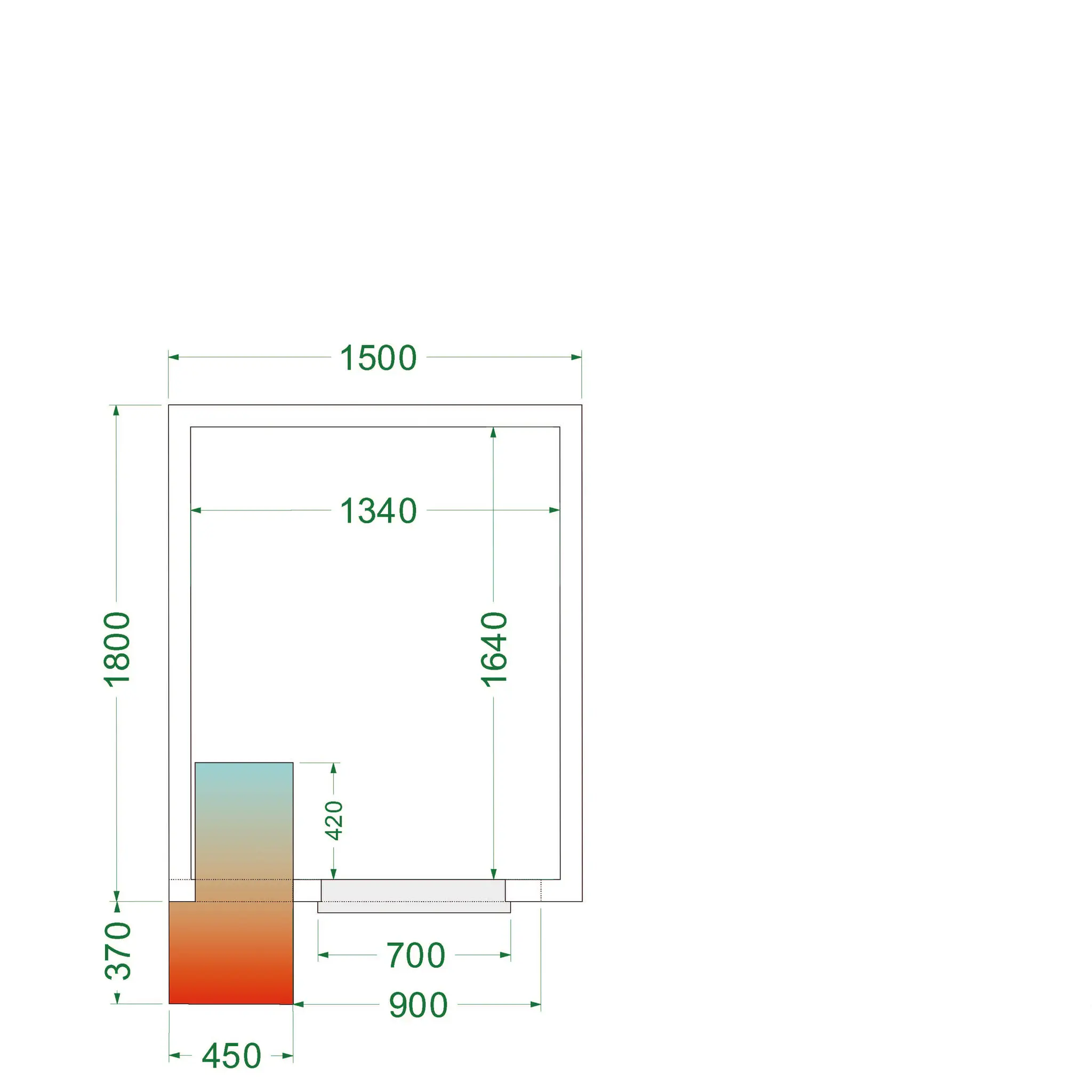 Chambre froide positive avec groupe 1500 x 1800 x 2200 mm