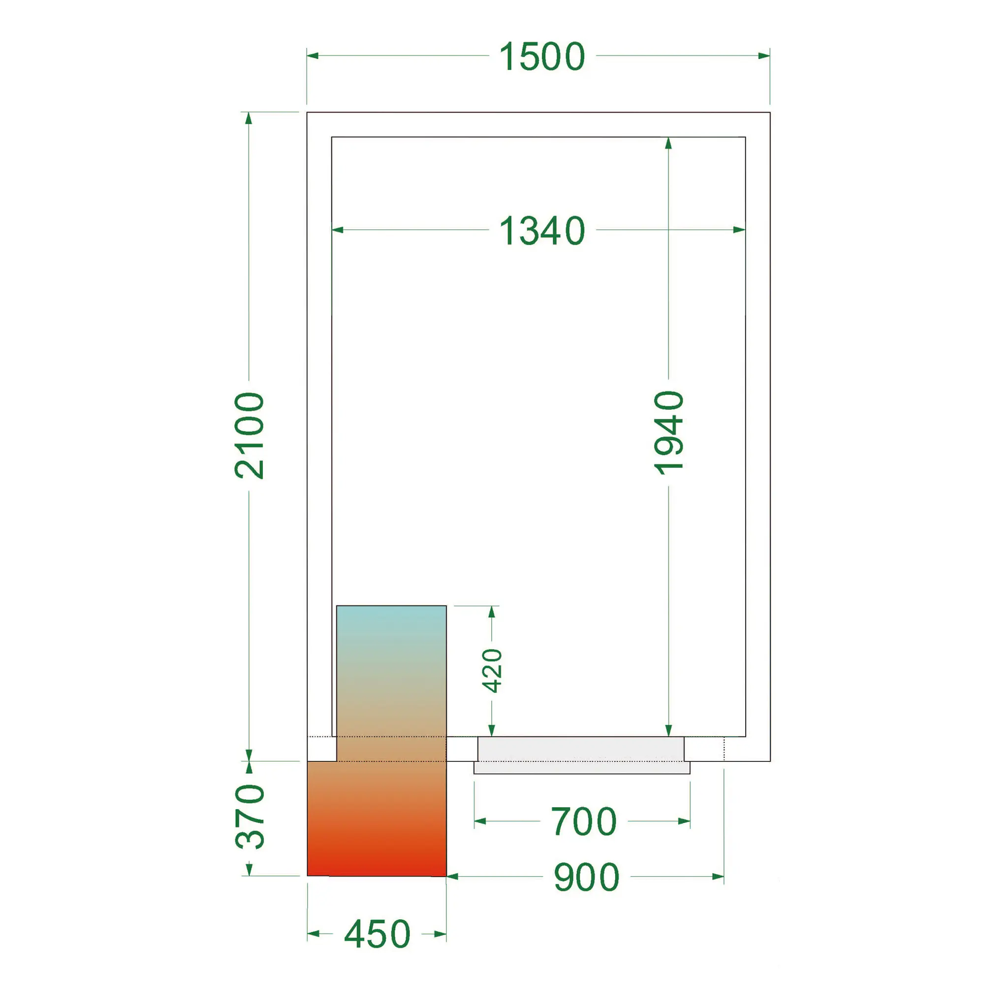 Chambre froide positive avec groupe 1500 x 2100 x 2200 mm