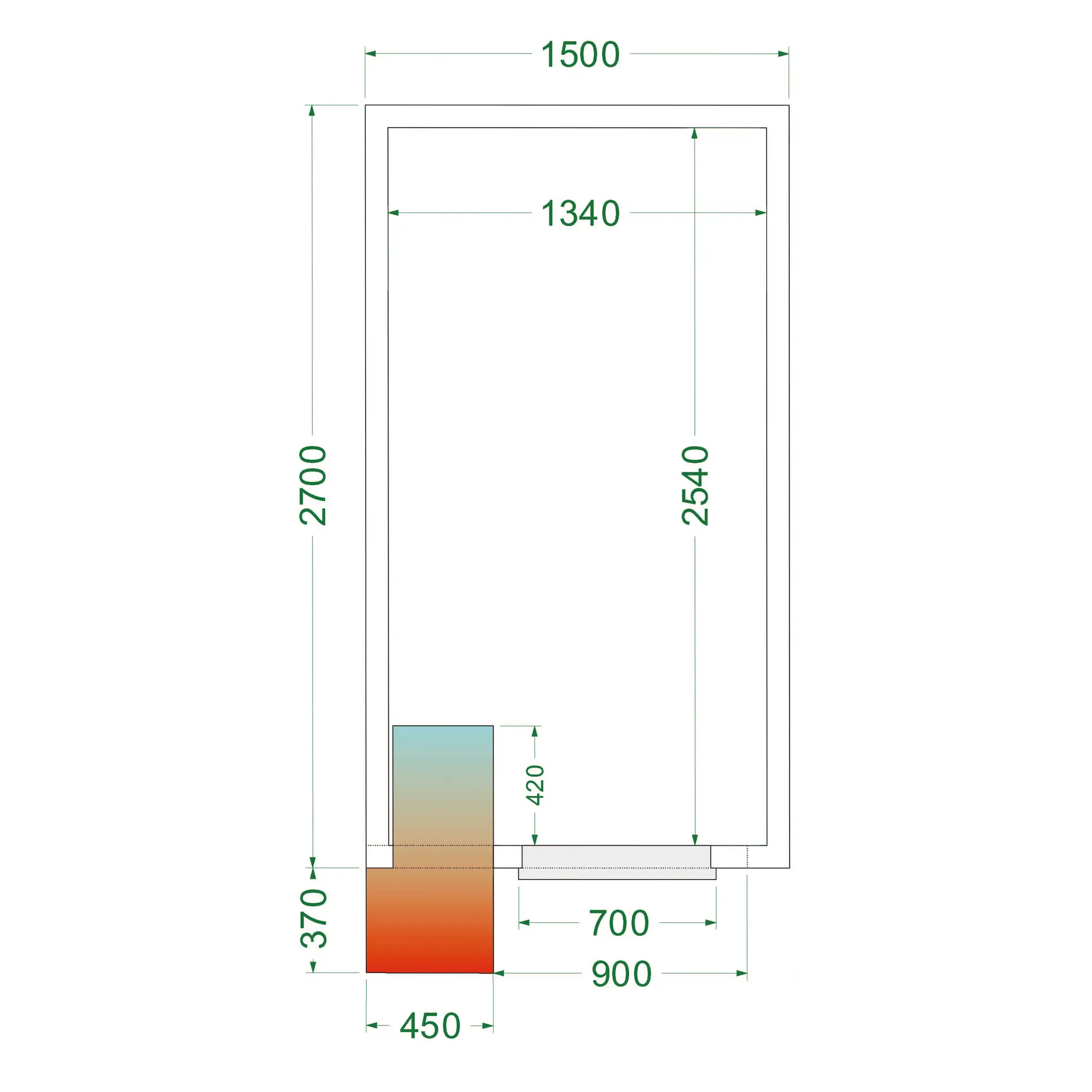 Chambre froide positive avec groupe 1500 x 2700 x 2200 mm