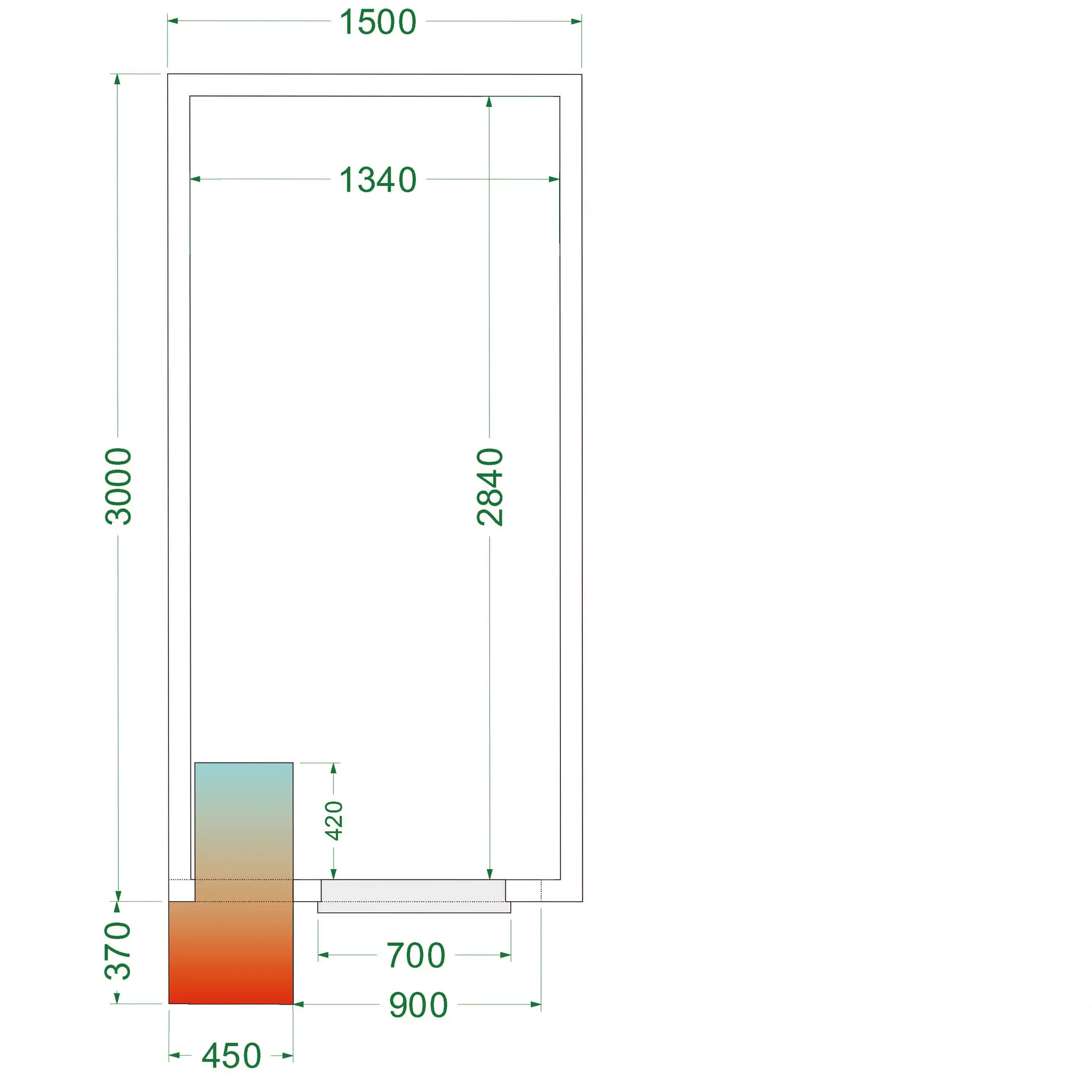 Chambre froide positive avec groupe 1500 x 3000 x 2200 mm