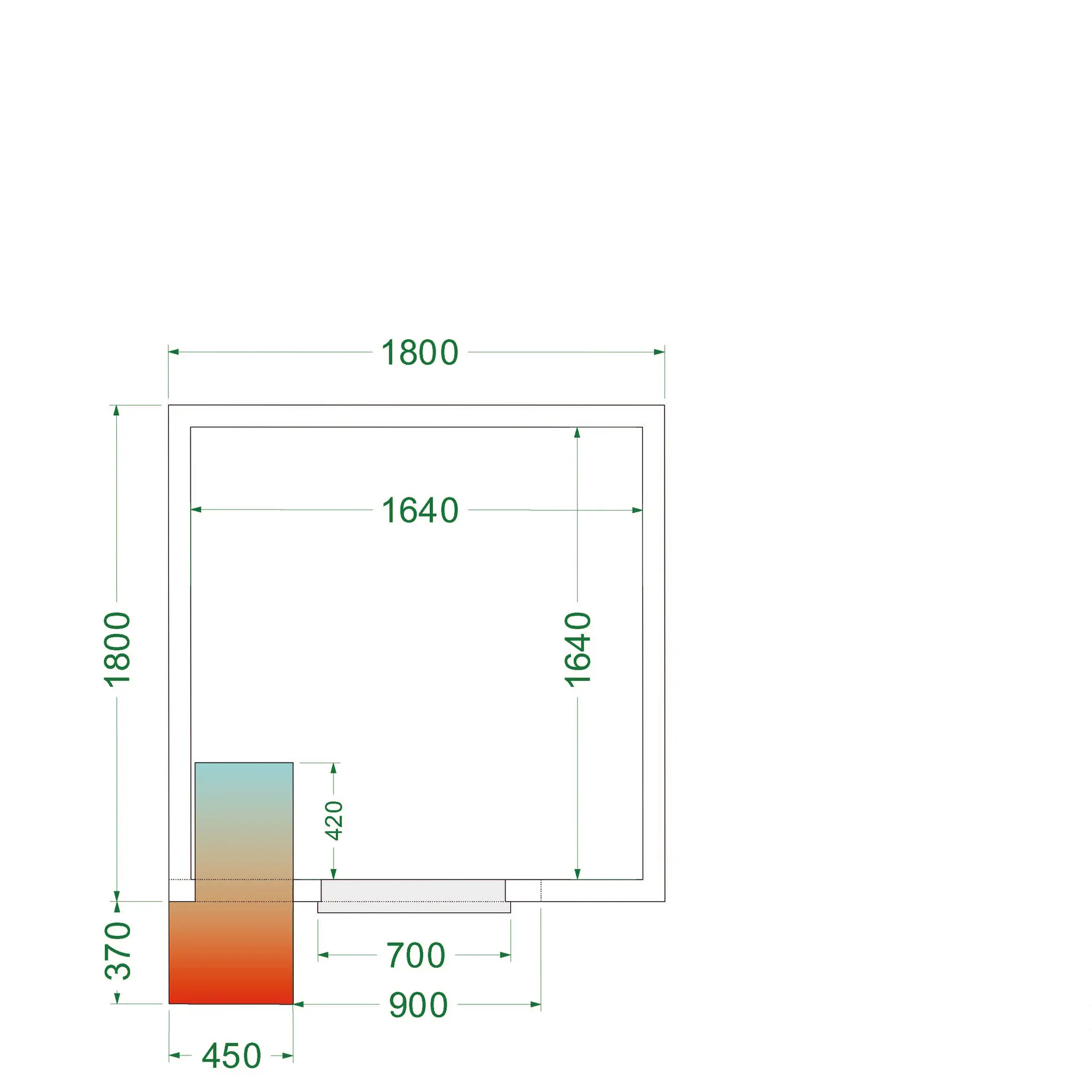 Chambre froide positive avec groupe 1800 x 1800 x 2200 mm