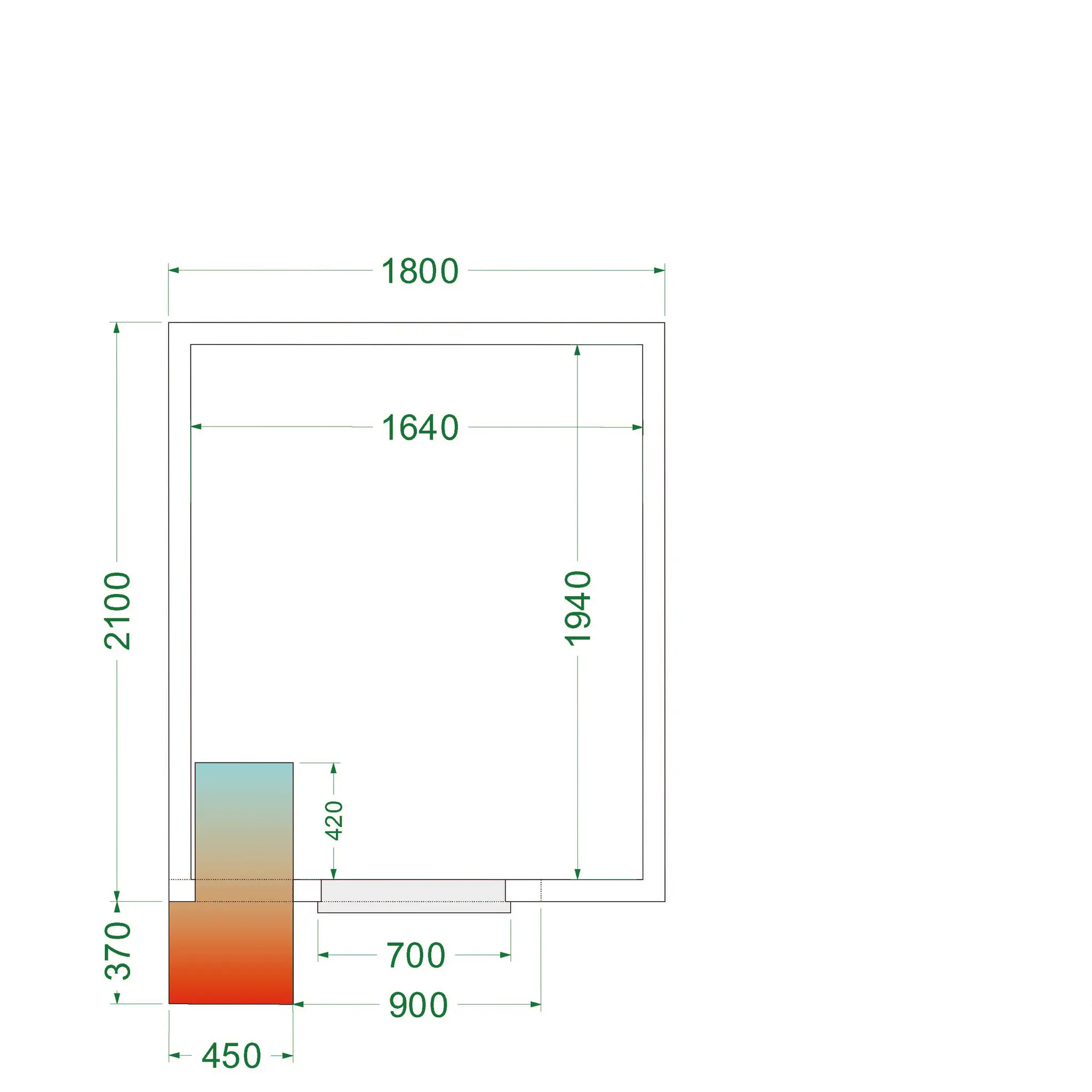 Chambre froide positive avec groupe 1800 x 2100 x 2200 mm
