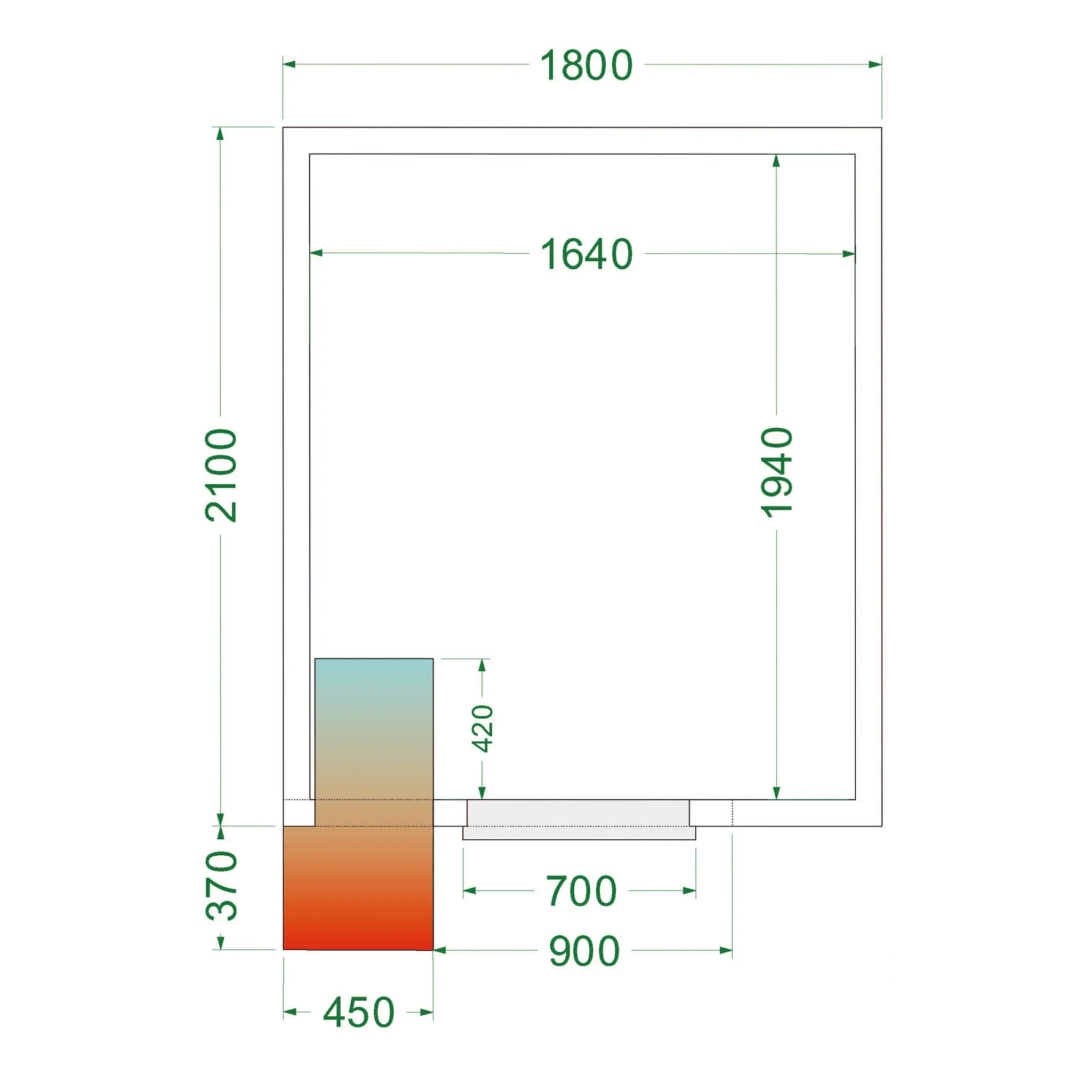 Chambre froide positive avec groupe 1800 x 2100 x 2200 mm