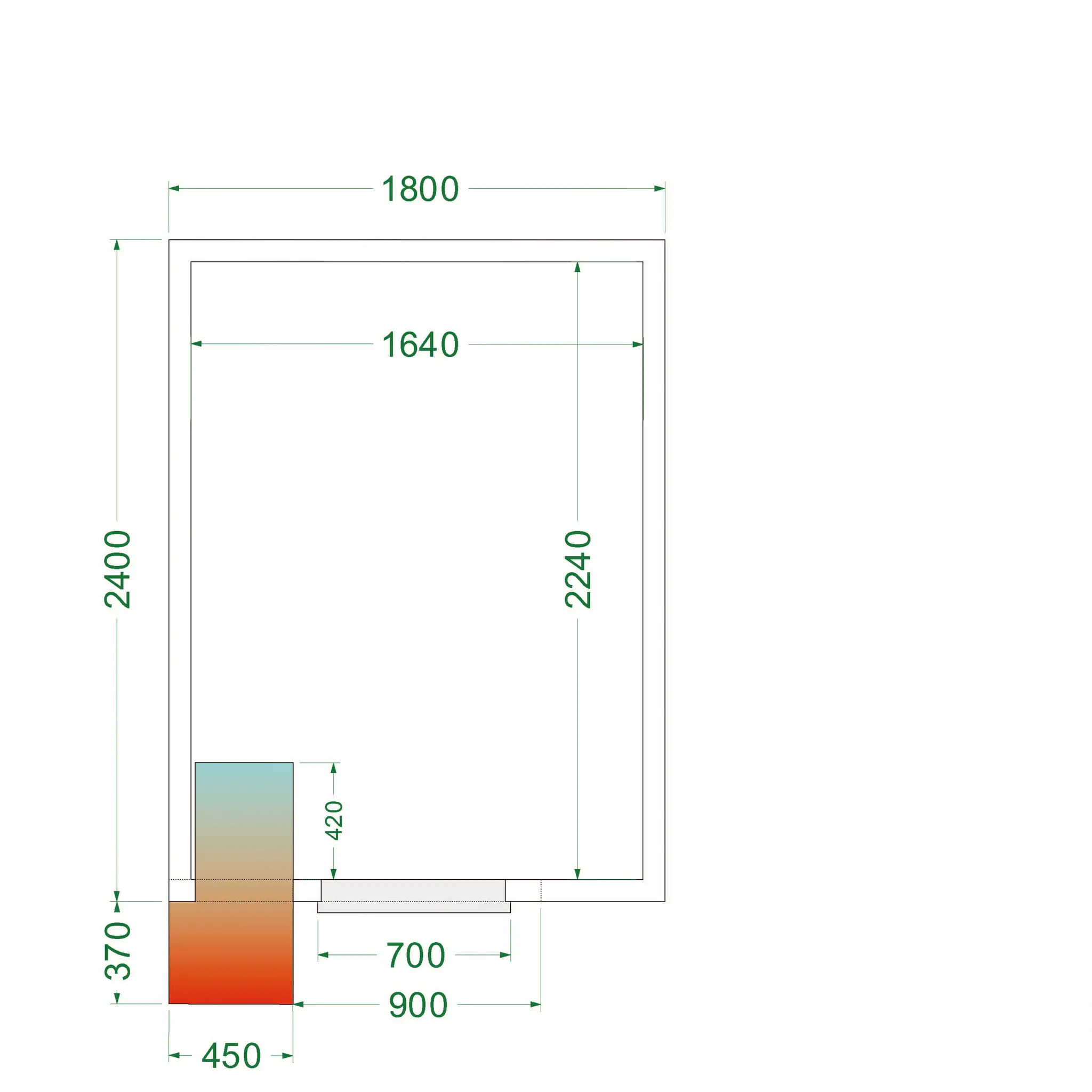 Chambre froide positive avec groupe 1800 x 2400 x 2200 mm