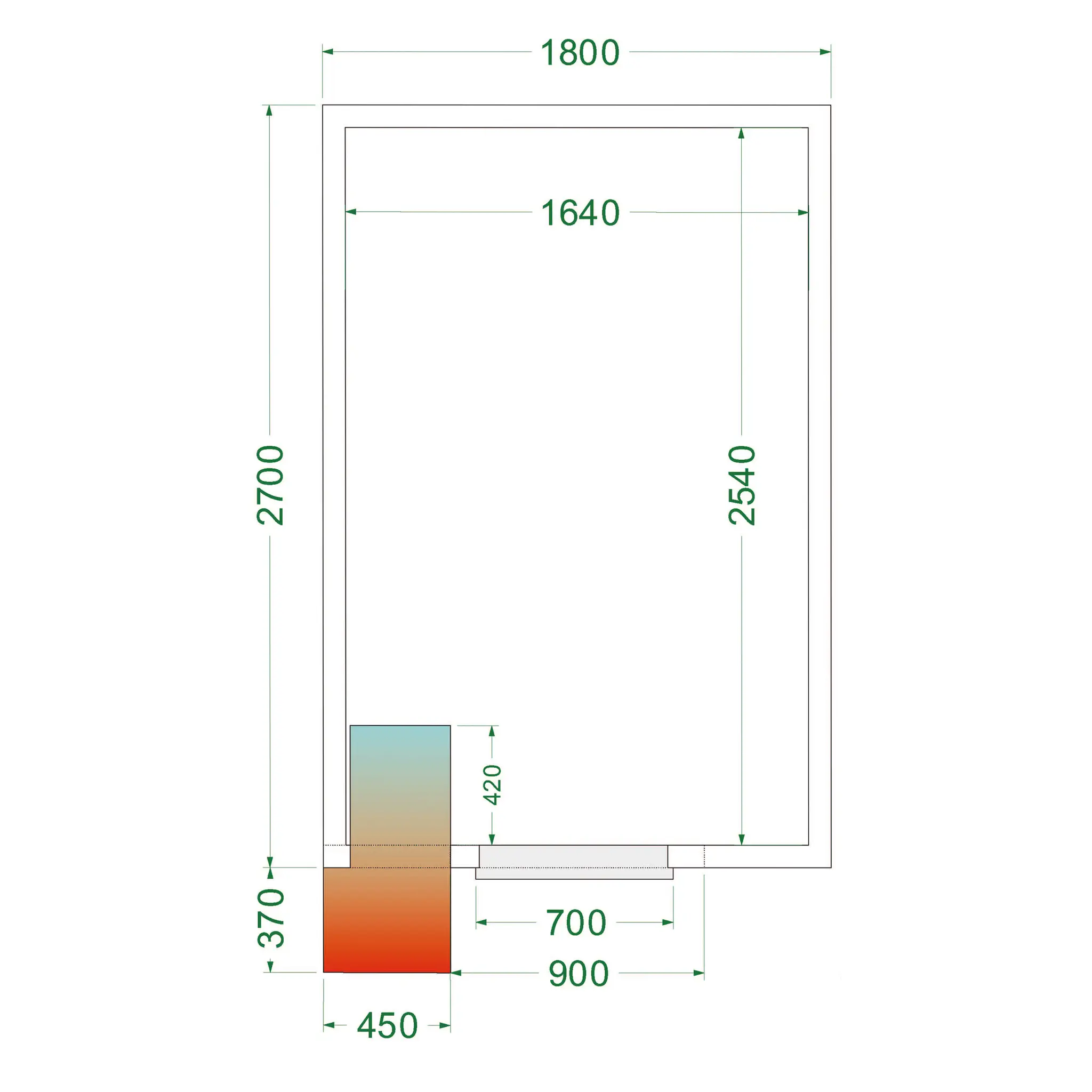 Chambre froide positive avec groupe 1800 x 2700 x 2200 mm