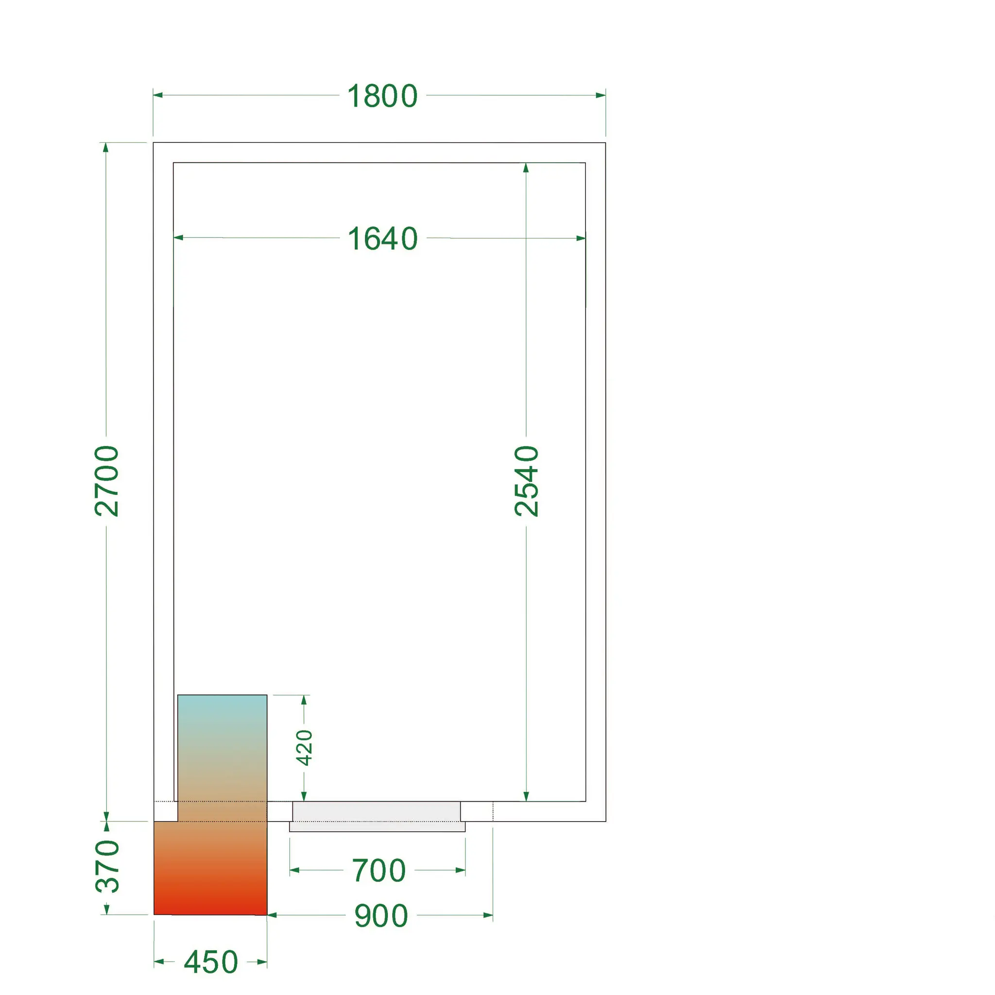 Chambre froide positive avec groupe 1800 x 2700 x 2200 mm