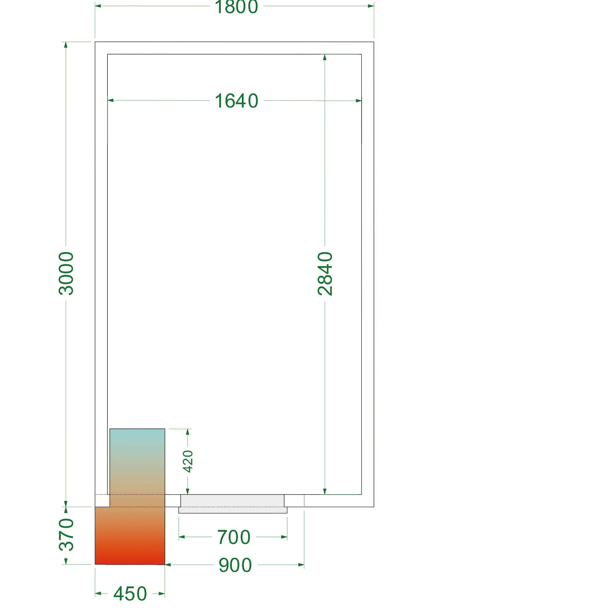 Chambre froide positive avec groupe 1800 x 3000 x 2200 mm