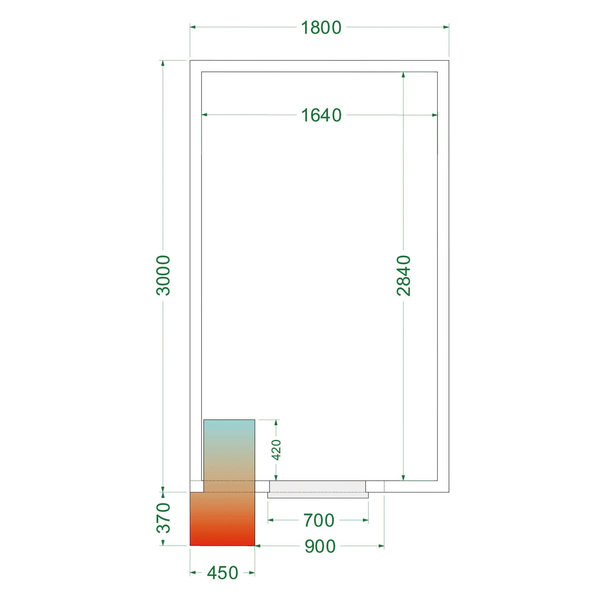 Chambre froide positive avec groupe 1800 x 3000 x 2200 mm