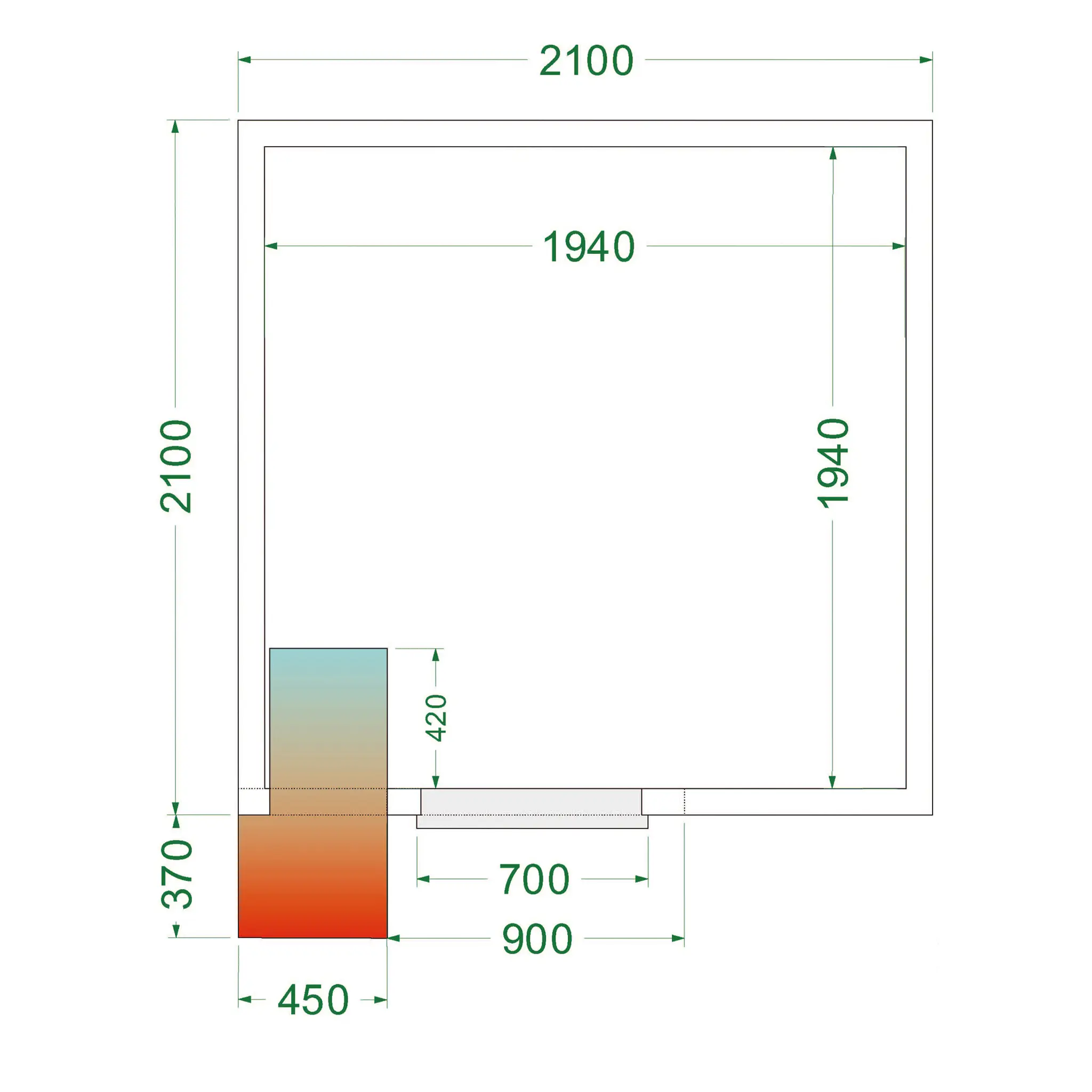 Chambre froide positive avec groupe 2100 x 2100 x 2200 mm