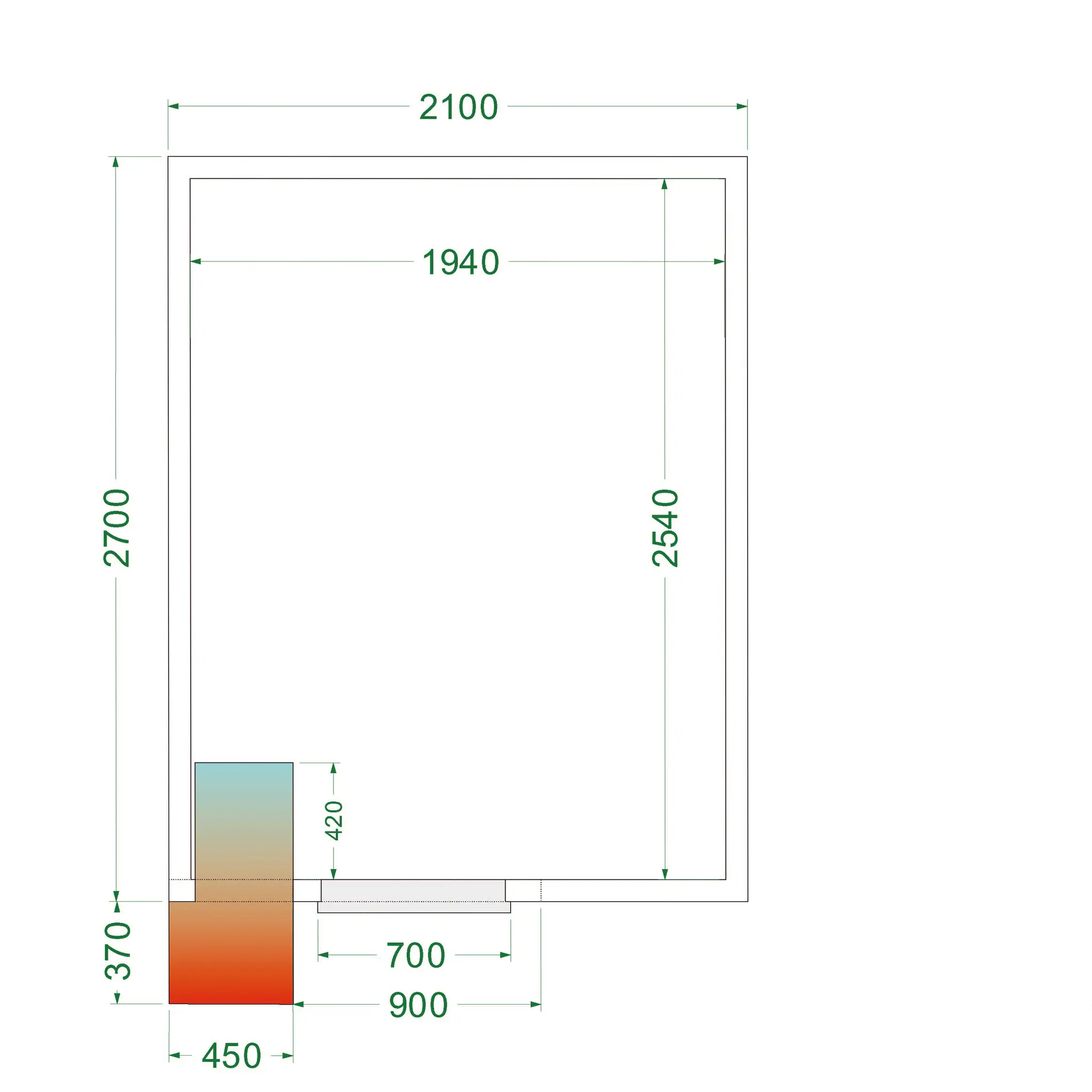 Chambre froide positive avec groupe 2100 x 2700 x 2200 mm