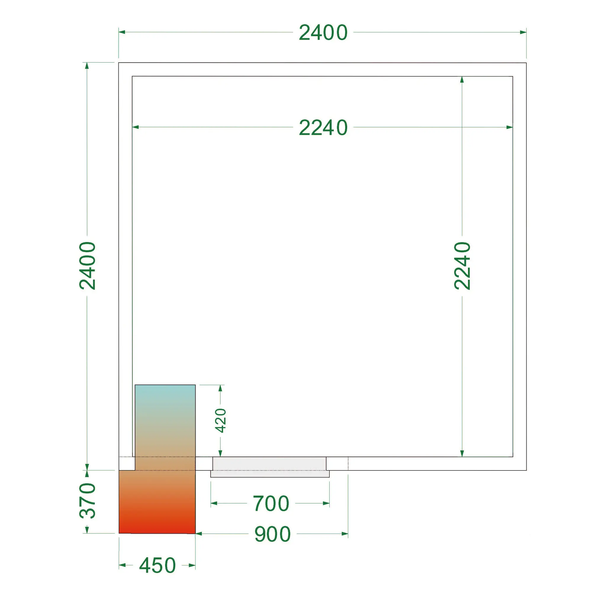 Chambre froide positive avec groupe 2400 x 2400 x 2200 mm