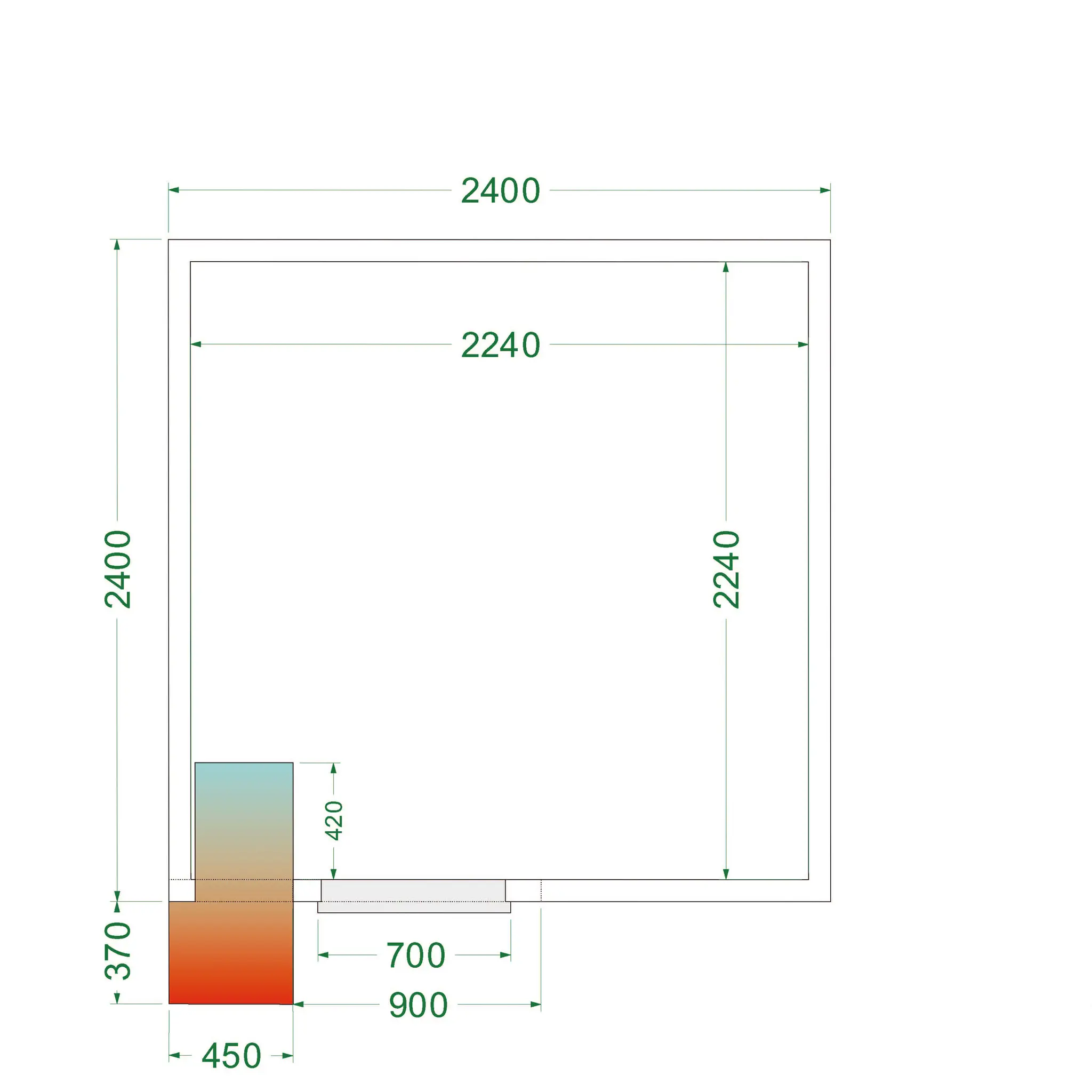Chambre froide positive avec groupe 2400 x 2400 x 2200 mm