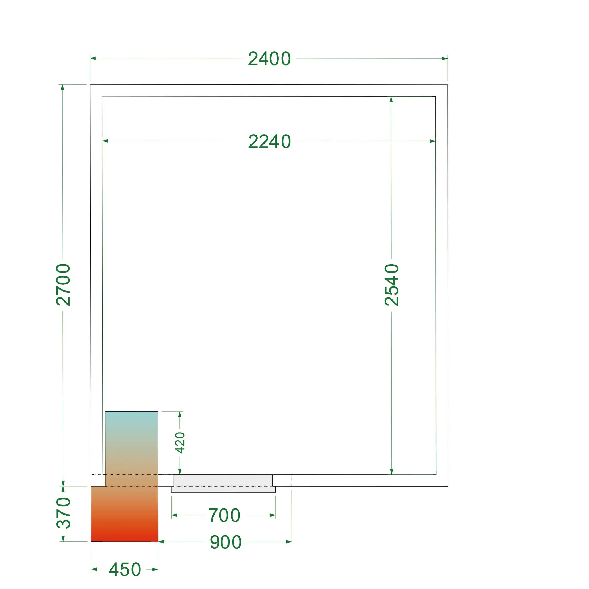 Chambre froide positive avec groupe 2400 x 2700 x 2200 mm
