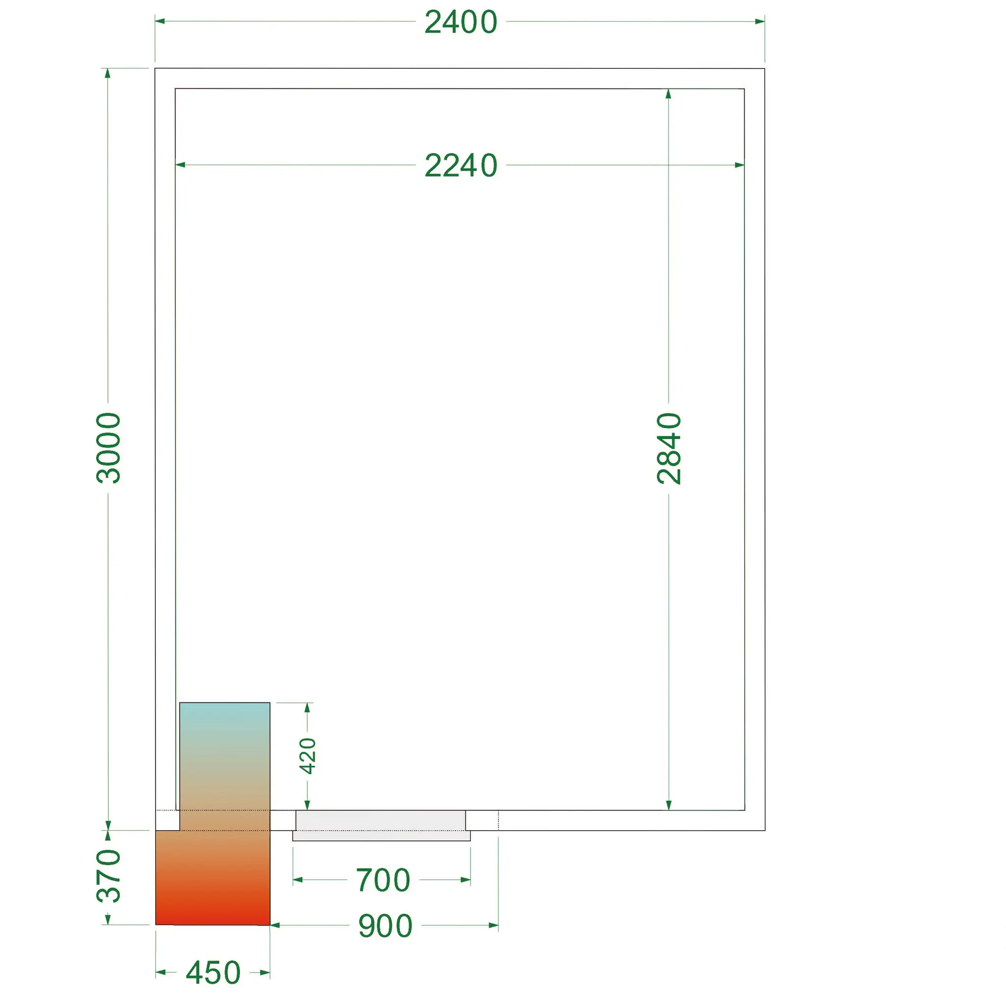 Chambre froide positive avec groupe 2400 x 3000 x 2200 mm