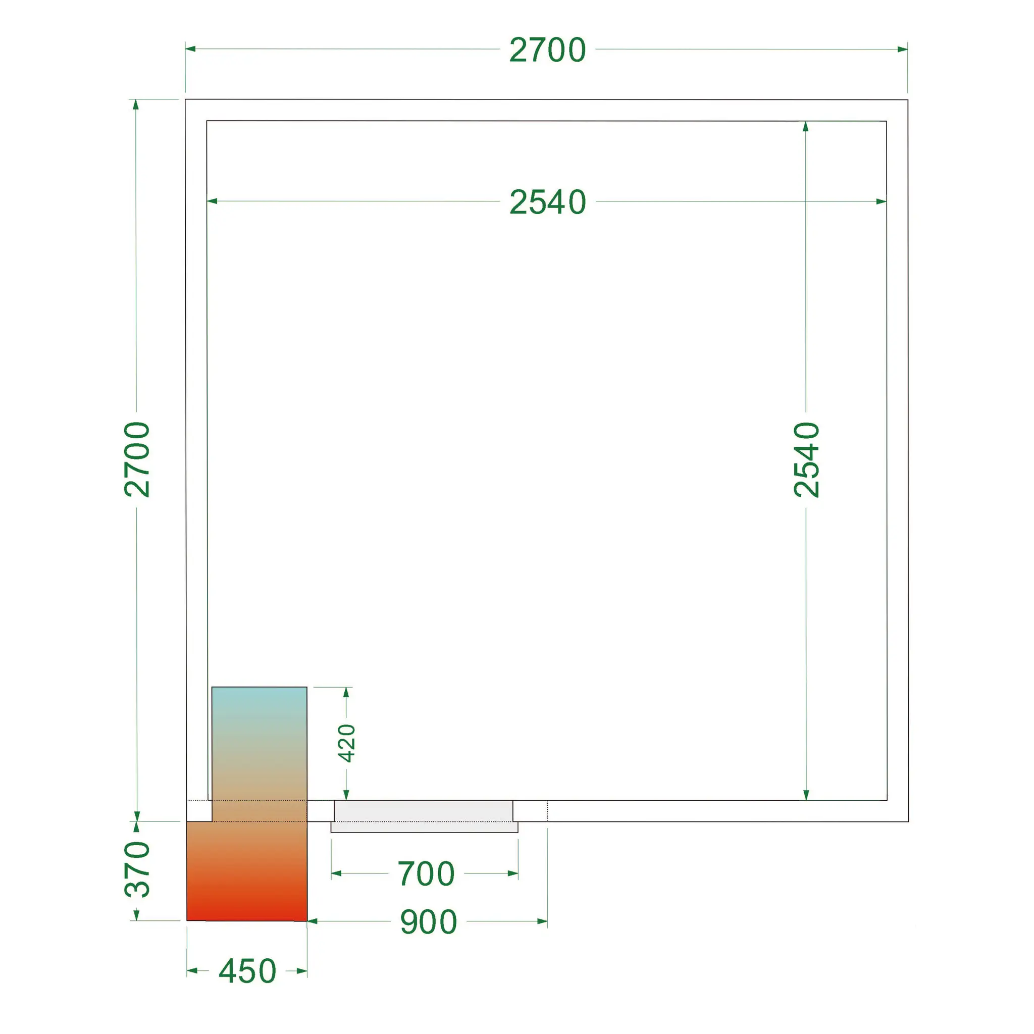 Chambre froide positive avec groupe 2700 x 2700 x 2200 mm