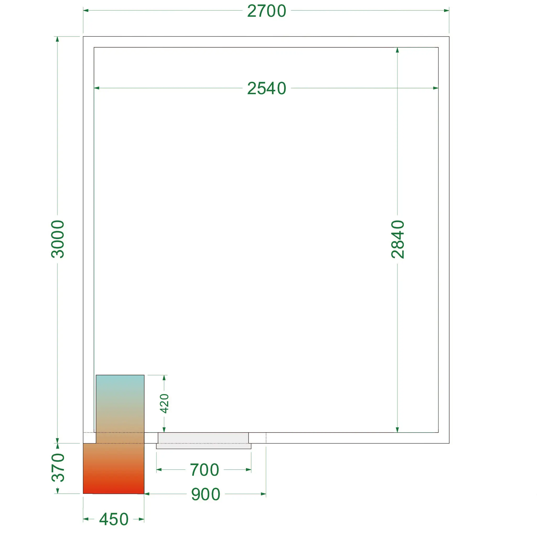 Chambre froide positive avec groupe 2700 x 3000 x 2200 mm