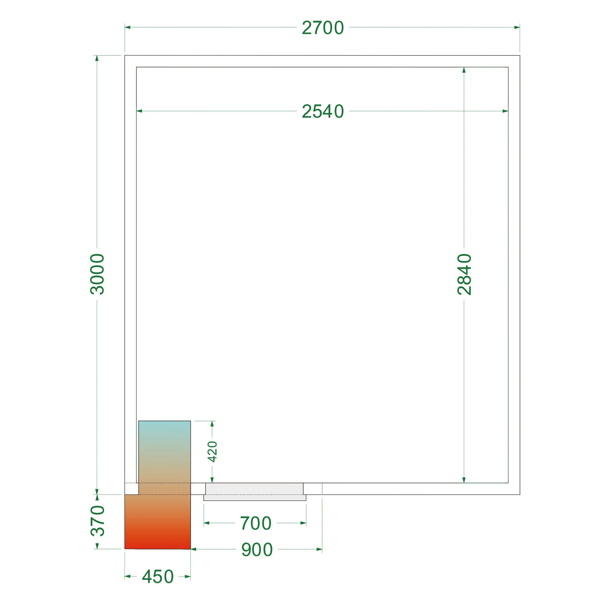 Chambre froide positive avec groupe 2700 x 3000 x 2200 mm