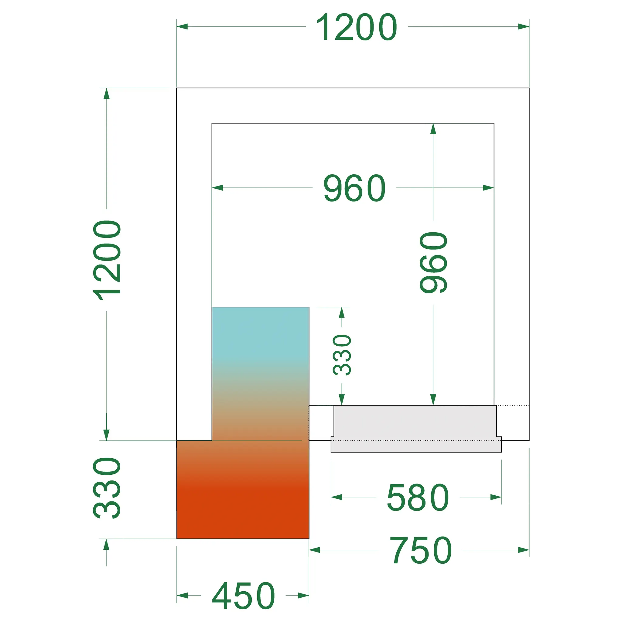 Chambre froide négative avec groupe 1200 x 1200 x 2200 mm