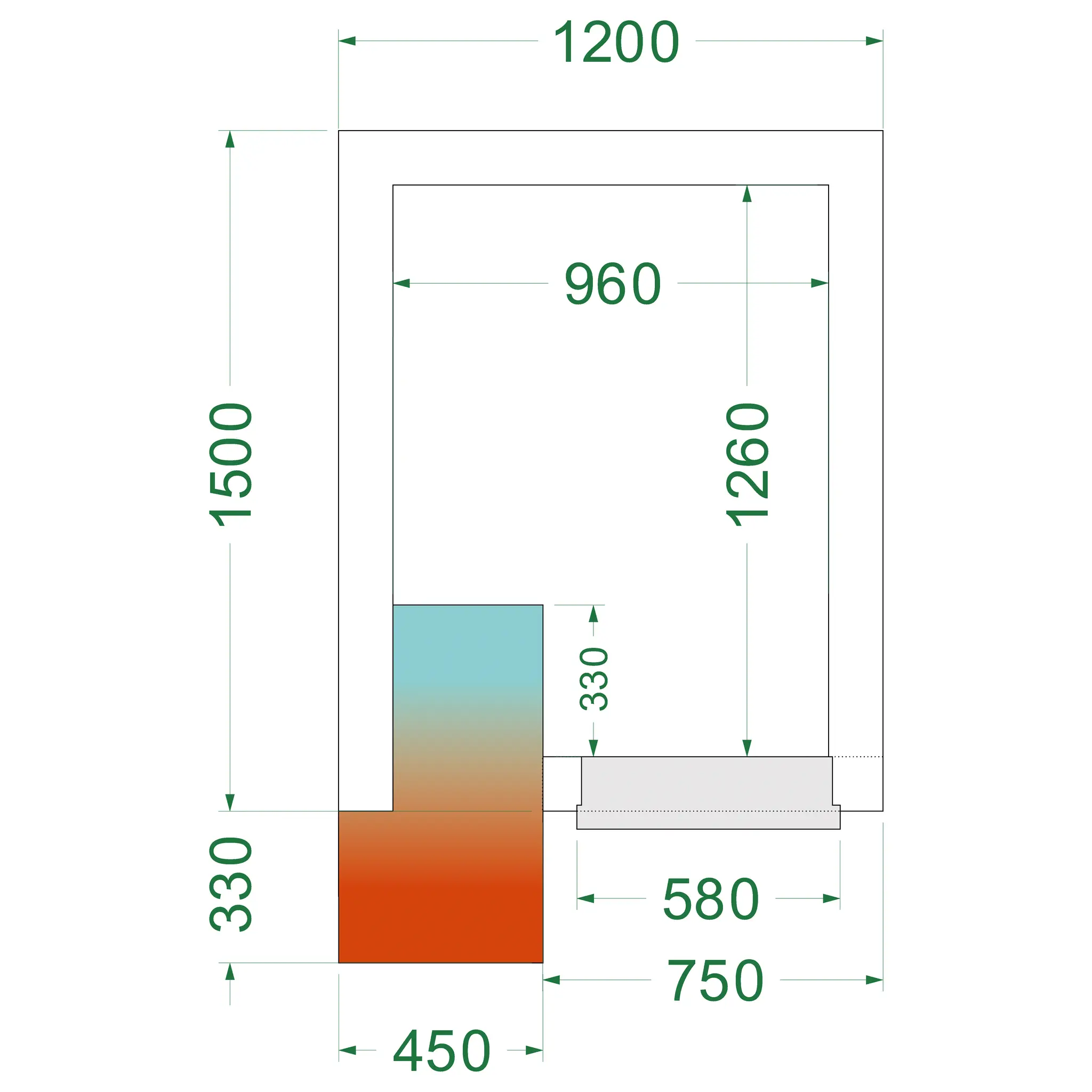 Chambre froide négative avec groupe 1200 x 1500 x 2200 mm