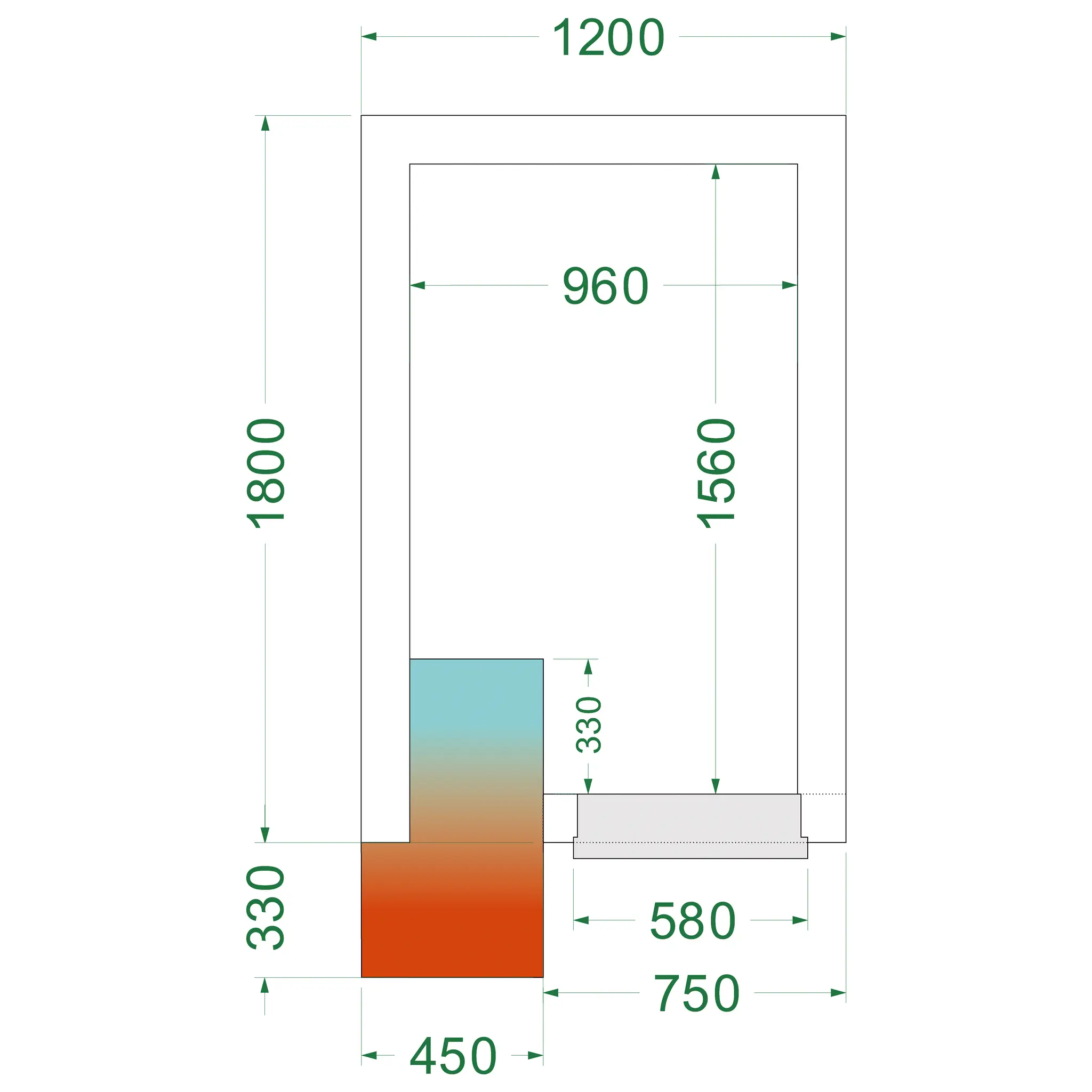 Chambre froide négative avec groupe 1200 x 1800 x 2200 mm