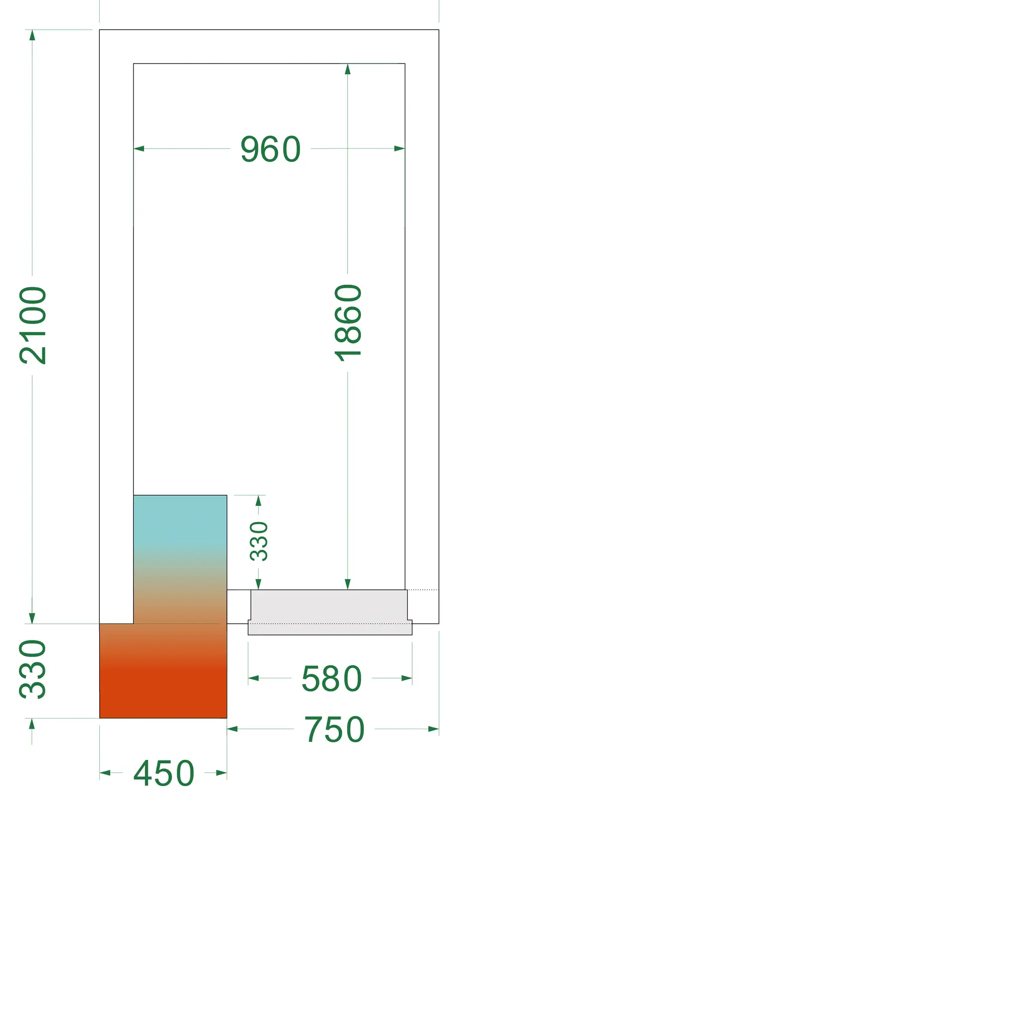 Chambre froide négative avec groupe 1200 x 2100 x 2200 mm