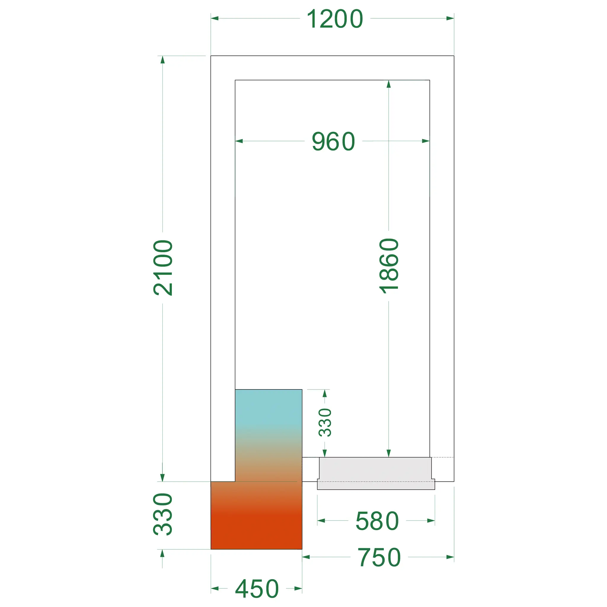 Chambre froide négative avec groupe 1200 x 2100 x 2200 mm
