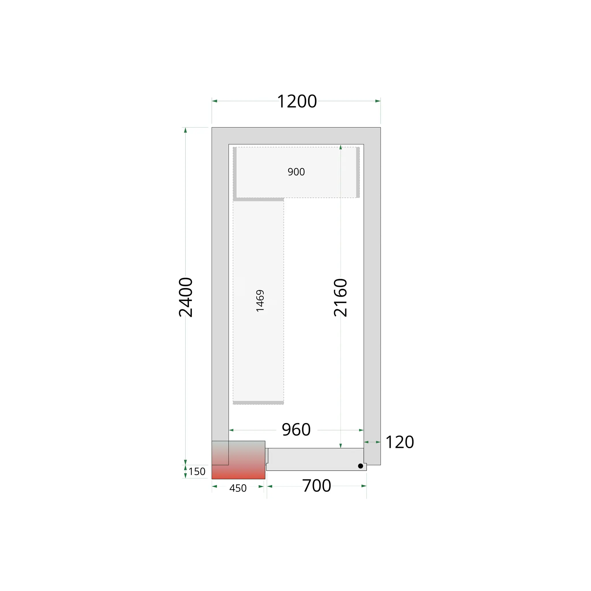 Chambre froide négative avec groupe 1200 x 2400 x 2200 mm