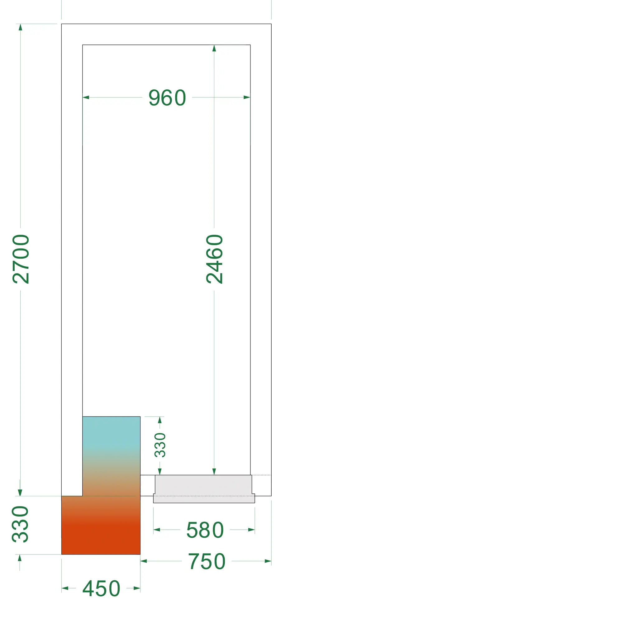 Chambre froide négative avec groupe 1200 x 2700 x 2200 mm