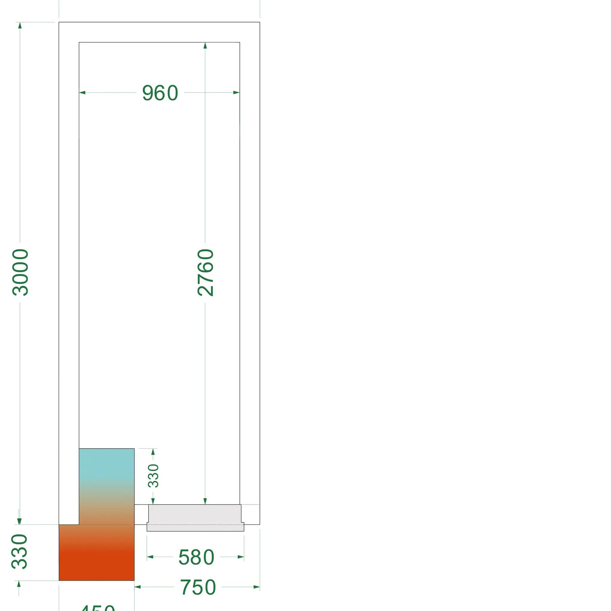 Chambre froide négative avec groupe 1200 x 3000 x 2200 mm