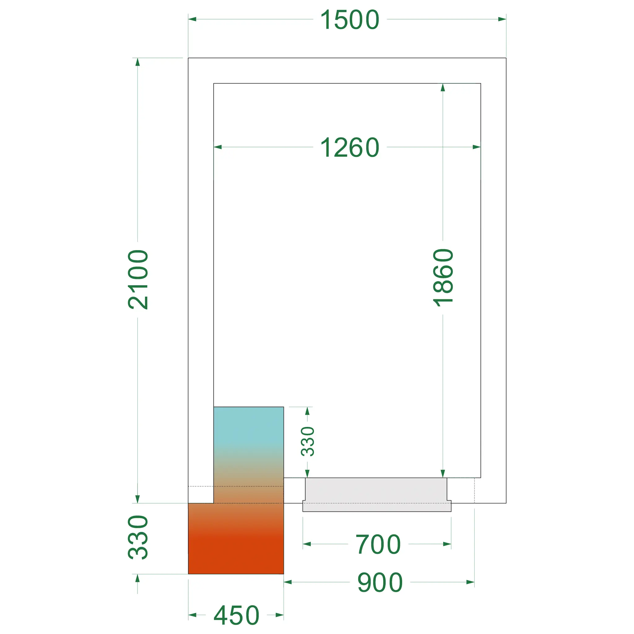 Chambre froide négative avec groupe 1500 x 2100 x 2200 mm