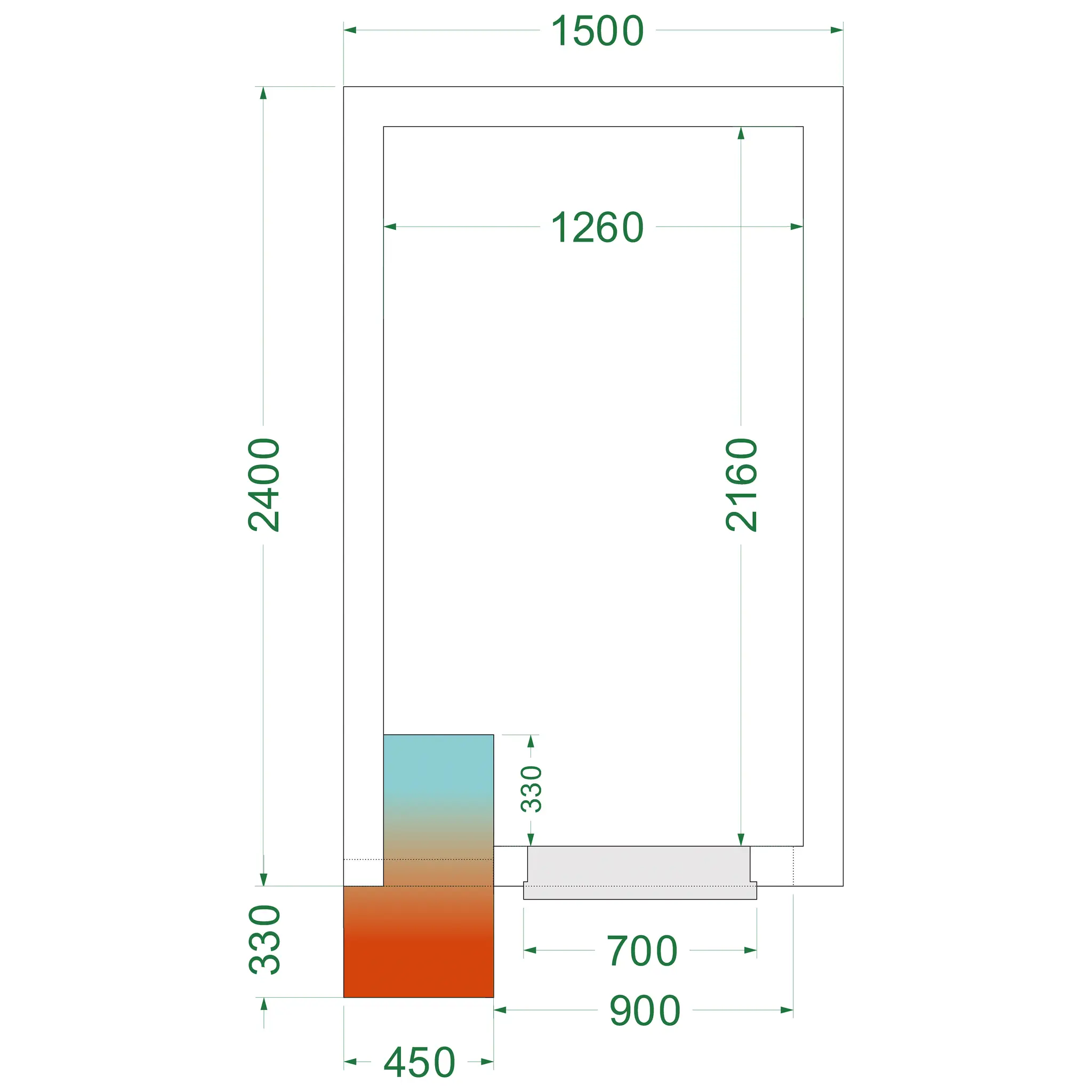 Chambre froide négative avec groupe 1500 x 2400 x 2200 mm