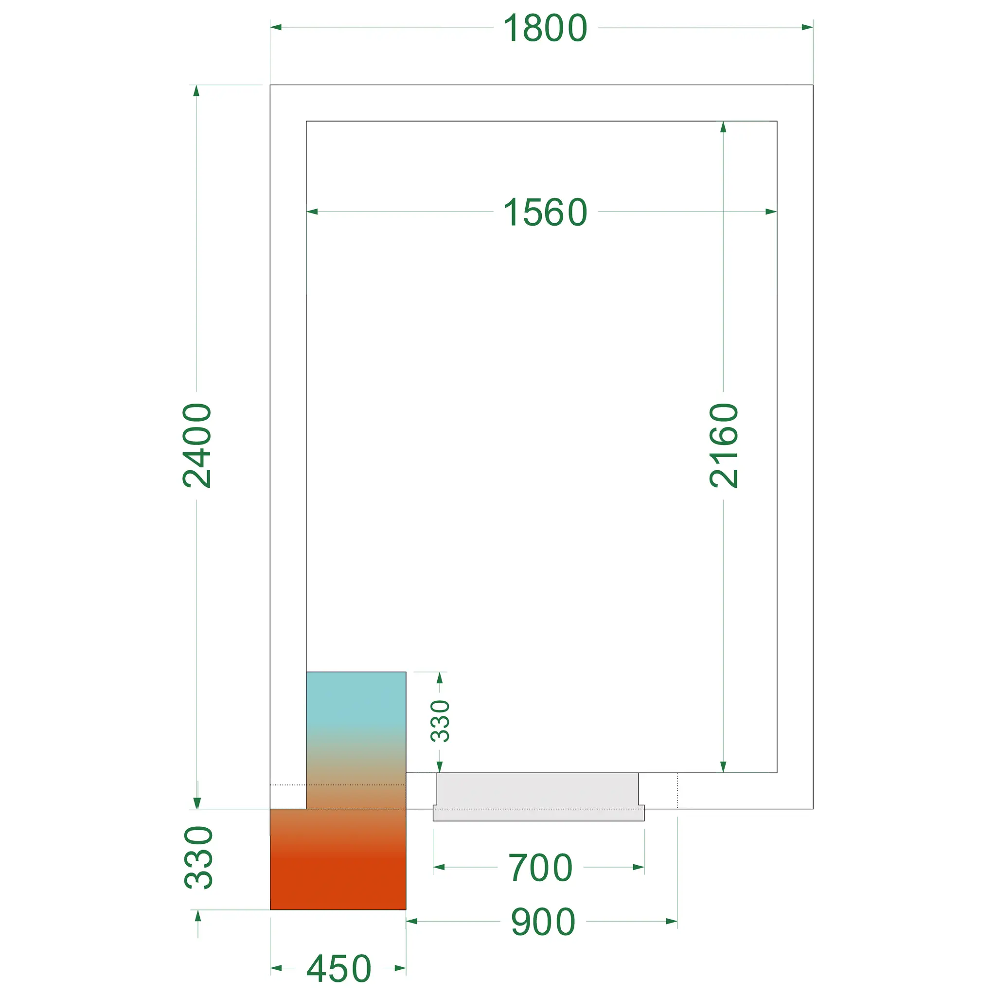 Chambre froide négative avec groupe 1800 x 2400 x 2200 mm