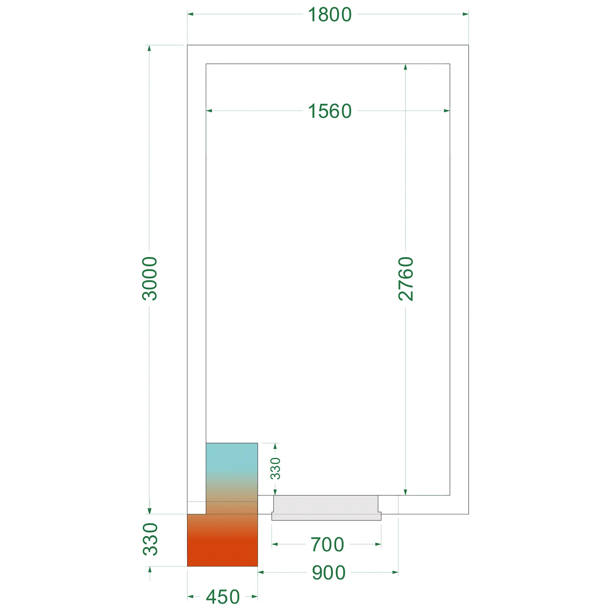 Chambre froide négative avec groupe 1800 x 3000 x 2200 mm