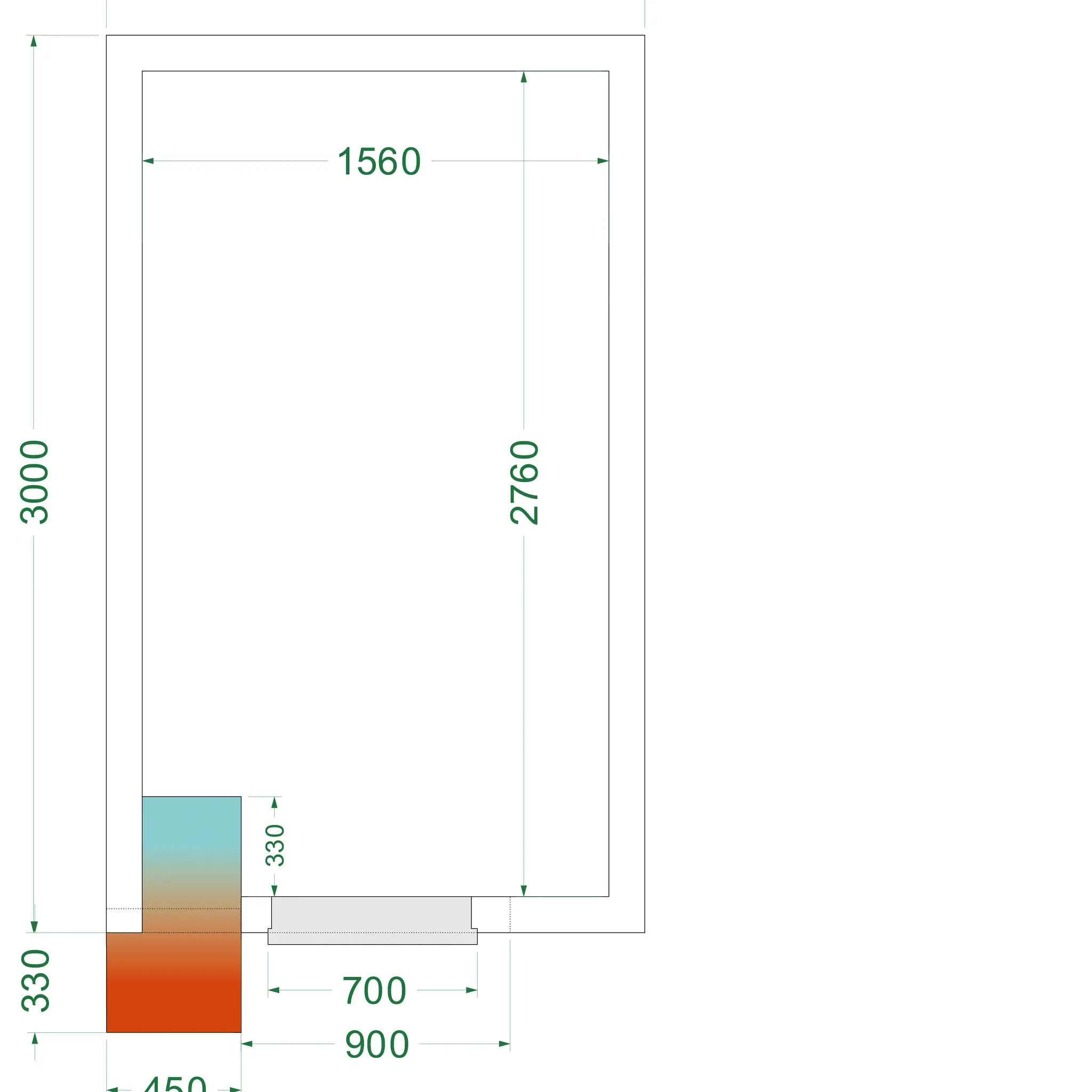 Chambre froide négative avec groupe 1800 x 3000 x 2200 mm