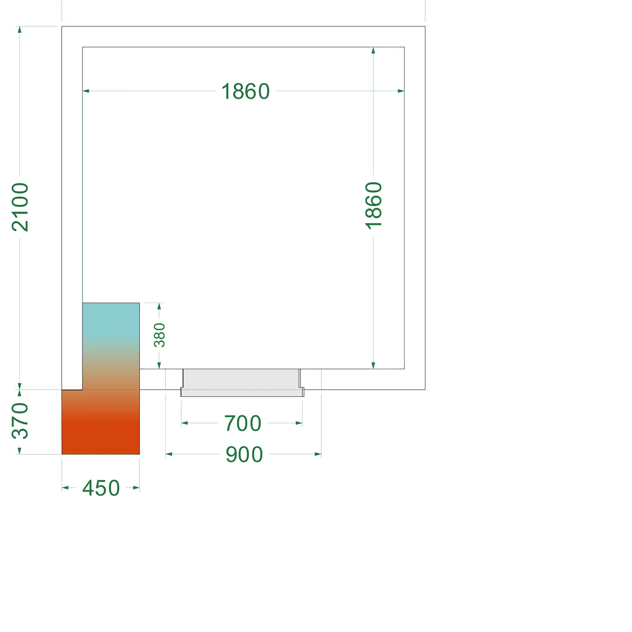 Chambre froide négative avec groupe 2100 x 2100 x 2200 mm