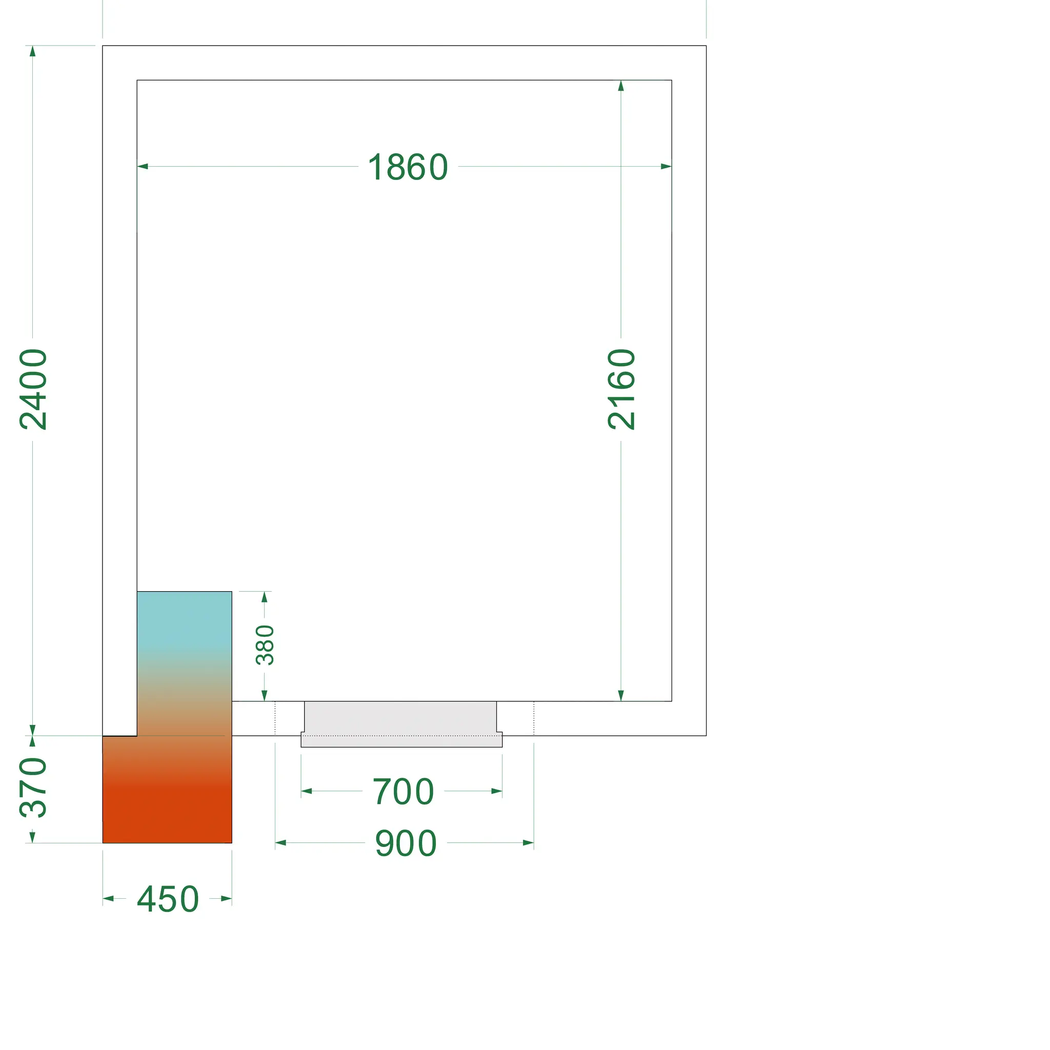 Chambre froide négative avec groupe 2100 x 2400 x 2200 mm