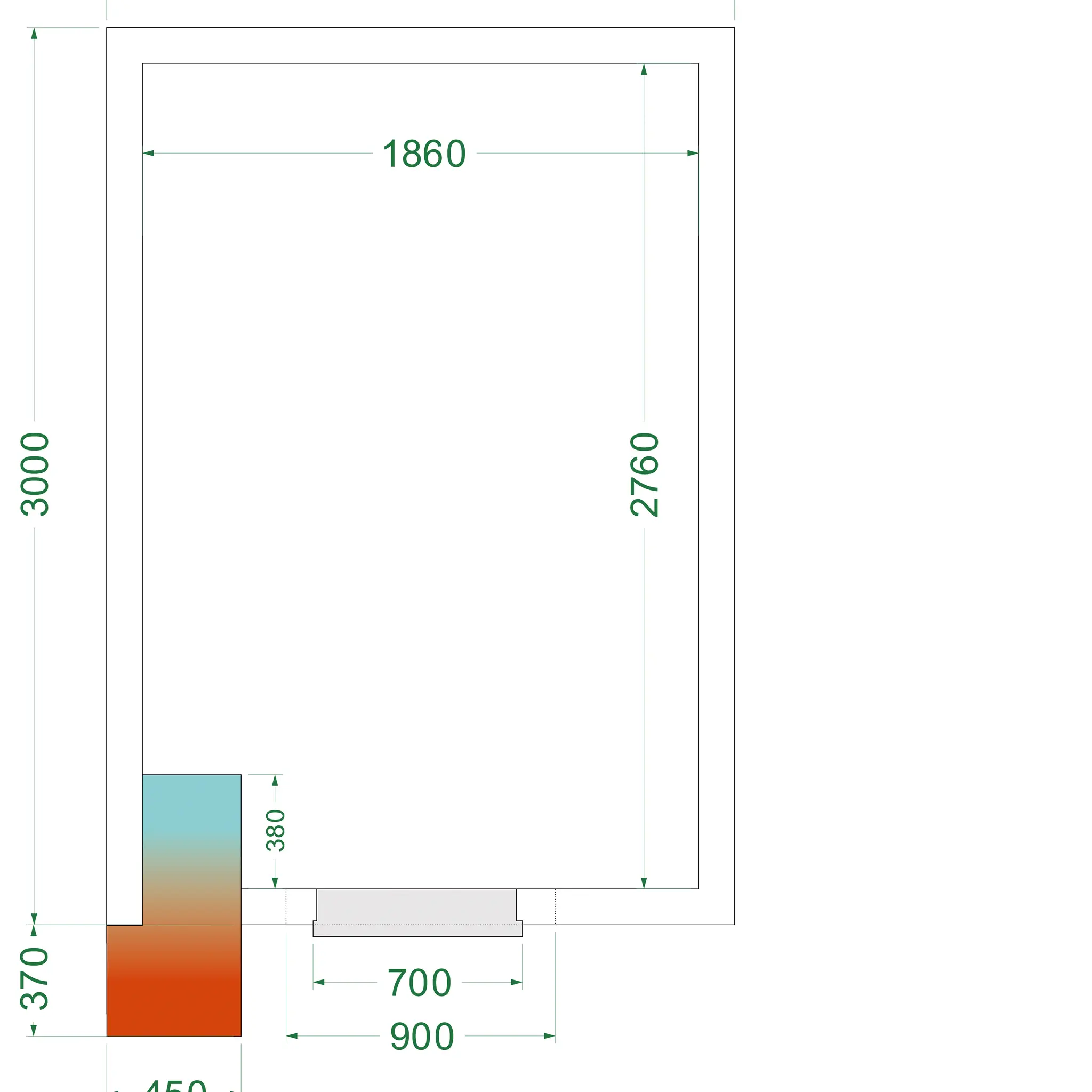 Chambre froide négative avec groupe 2100 x 3000 x 2200 mm