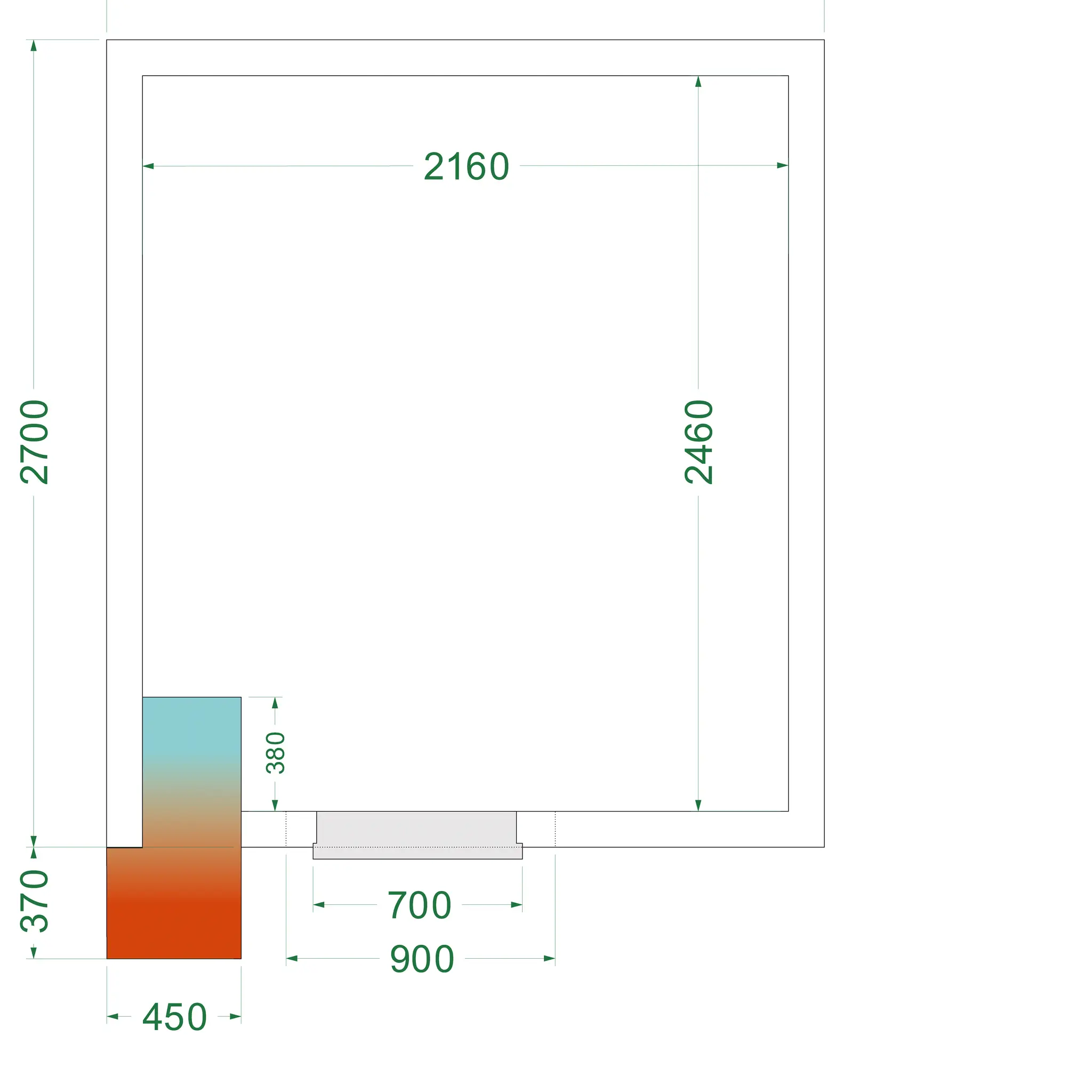 Chambre froide négative avec groupe 2400 x 2700 x 2200 mm