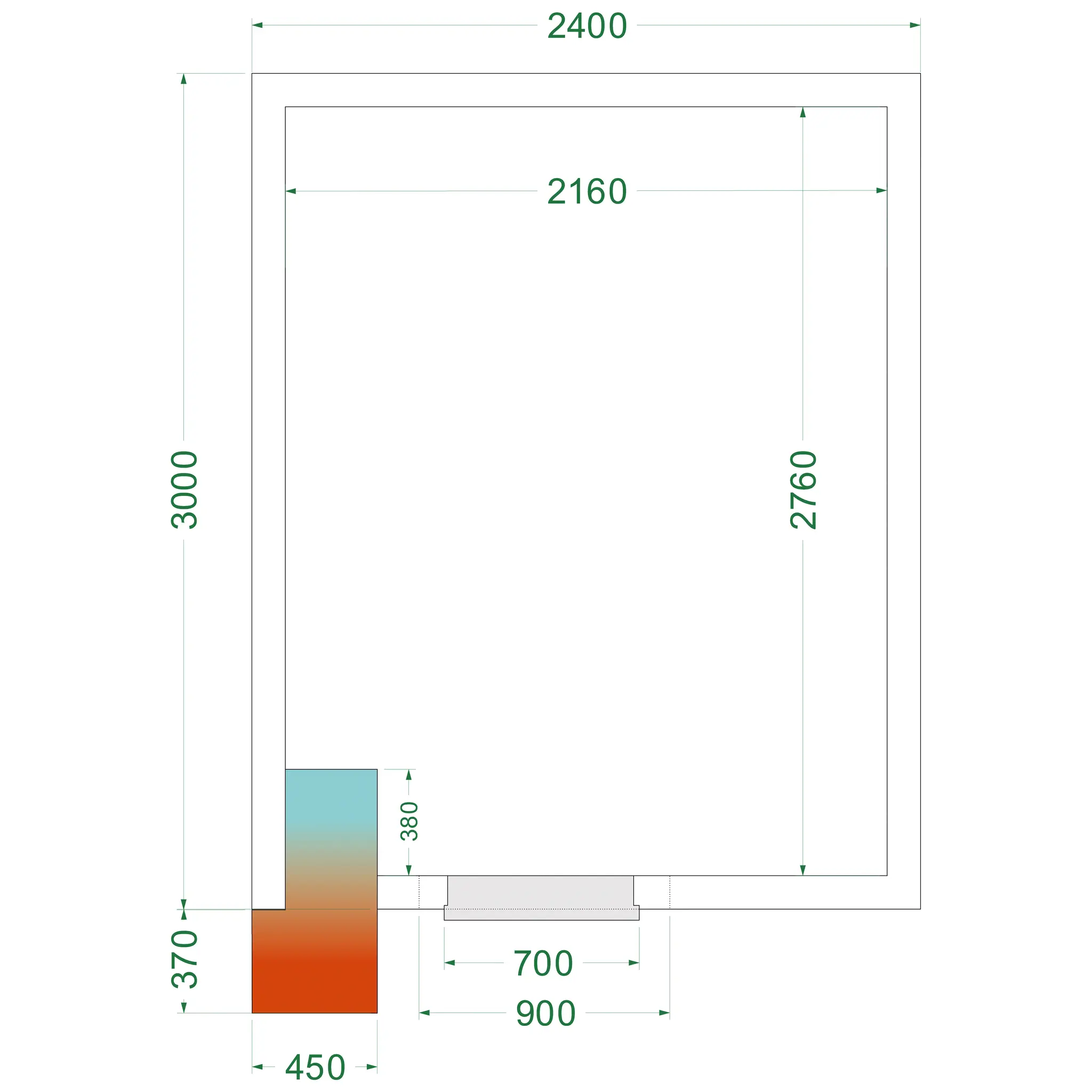Chambre froide négative avec groupe 2400 x 3000 x 2200 mm