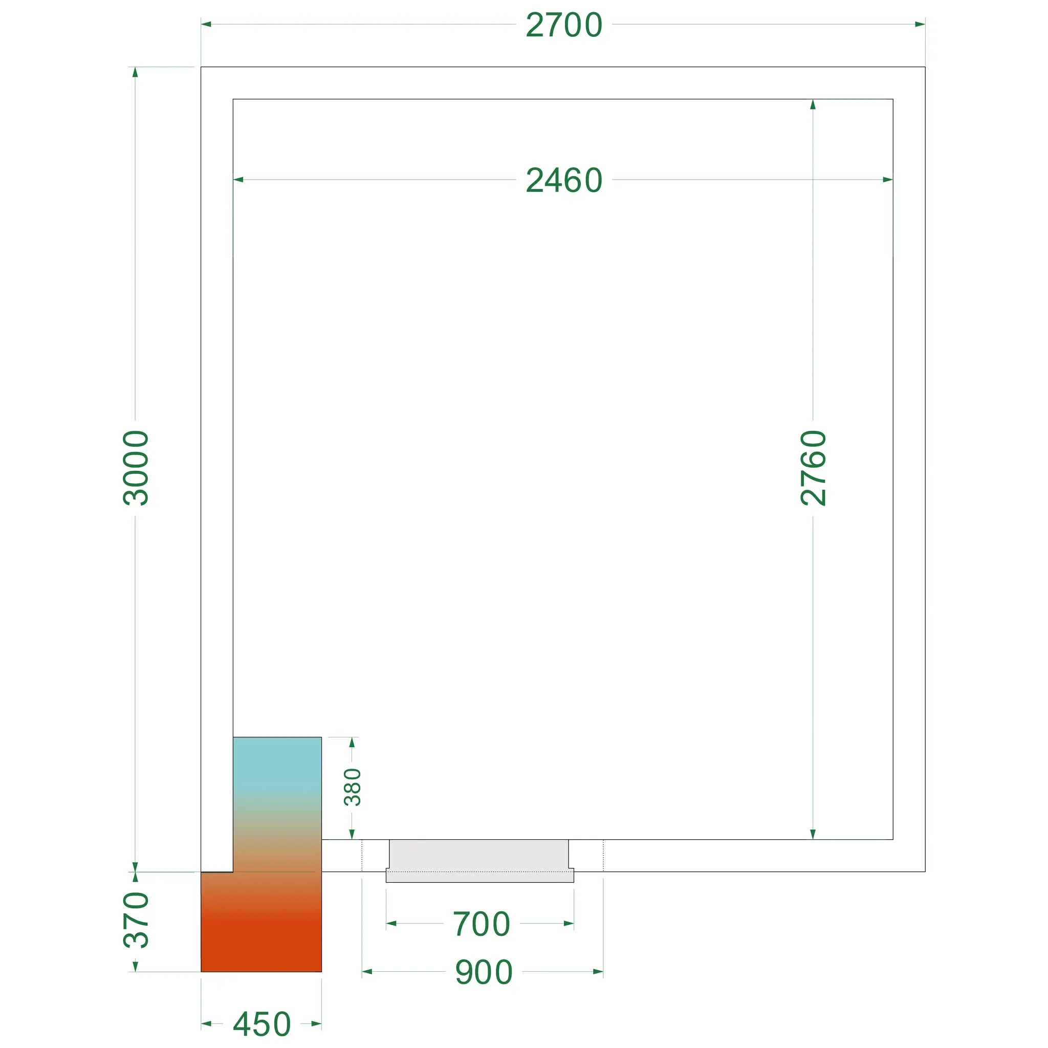Chambre froide négative avec groupe 2700 x 3000 x 2200 mm